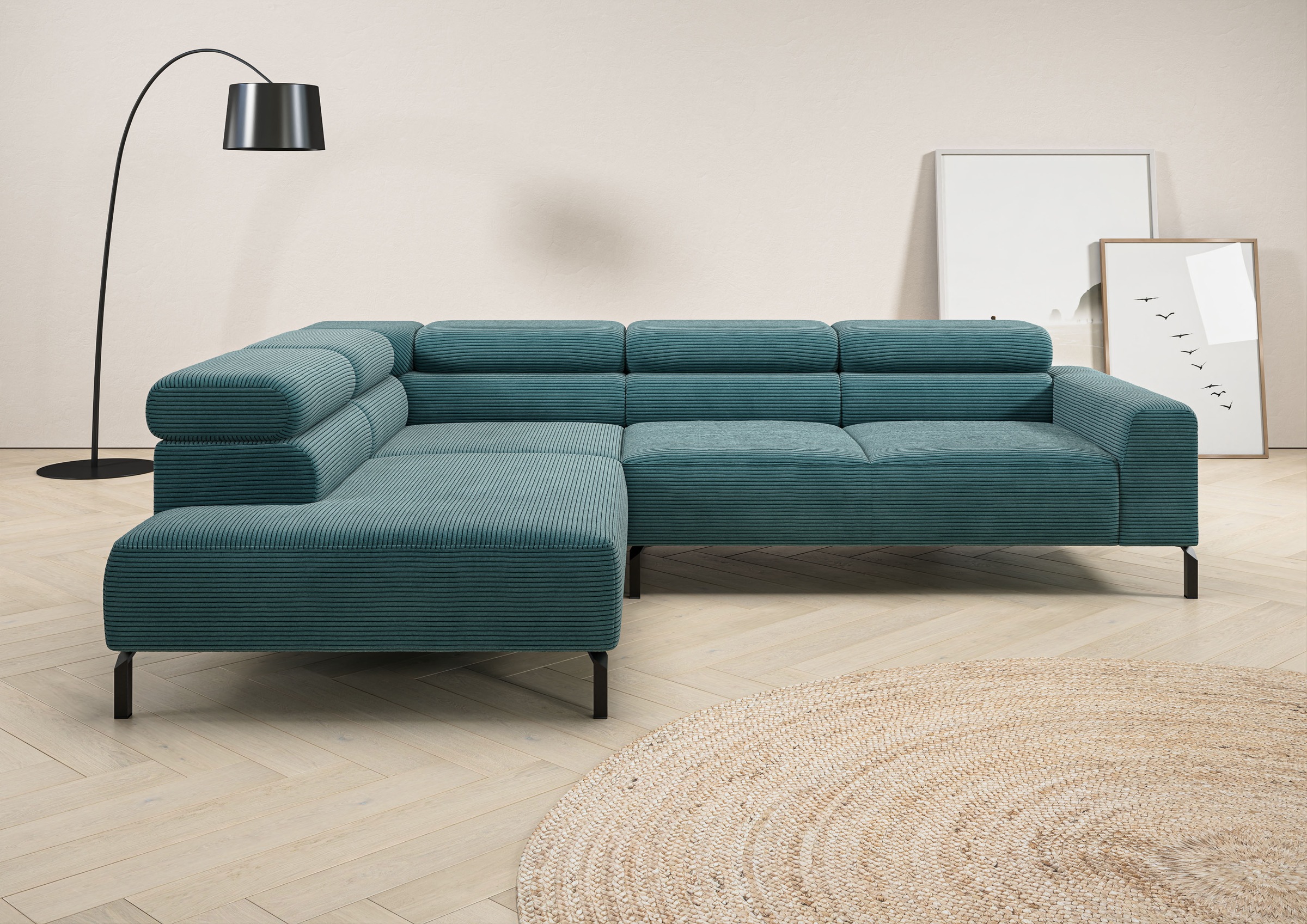 Image of Home affaire Ecksofa "Antonelli, L-Form, inkl. Kopfteilverstellung, Breite 276 cm, bequem" mit elektrischer Sitztiefenverstellung, in Cord, petrol