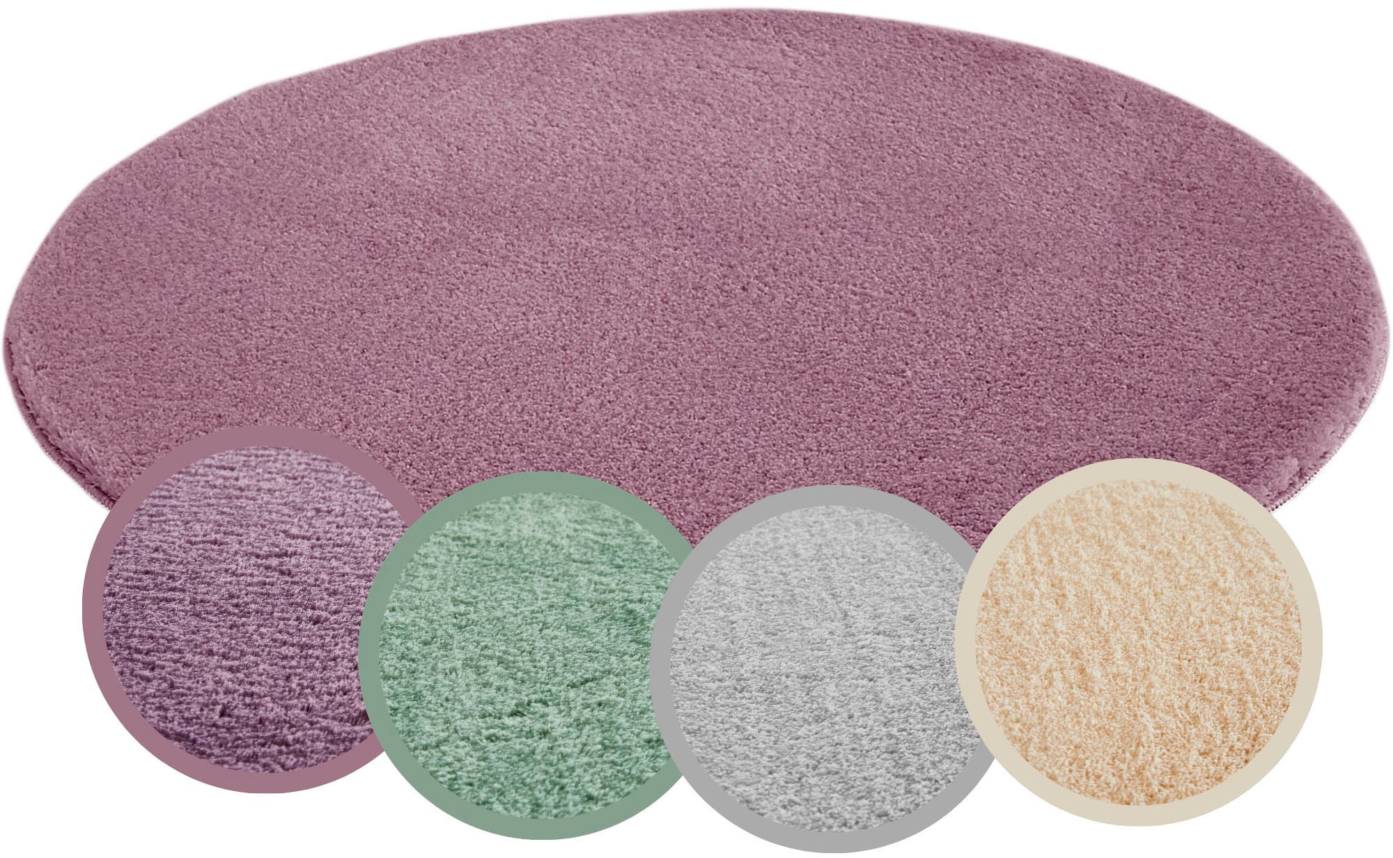Image of Andiamo Teppich "Arezzo" rund 16 mm Höhe Uni Farben, weicher Flor, waschbar, ideal im Wohnzimmer & Schlafzimmer
