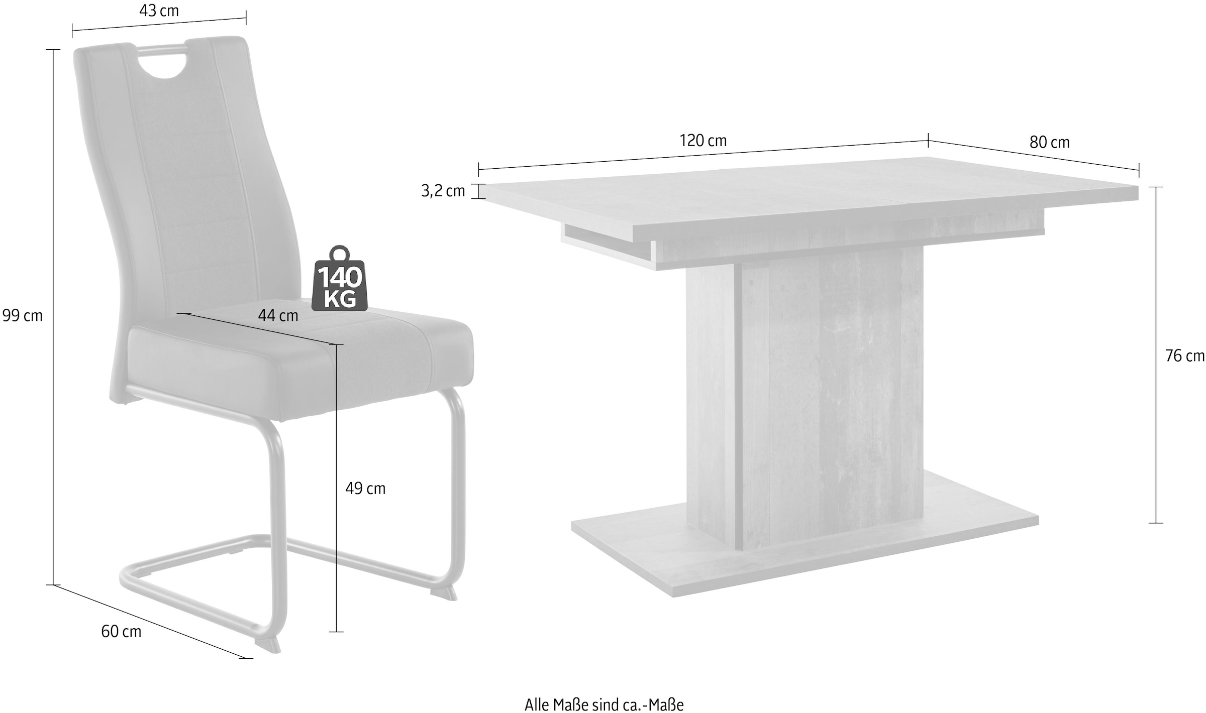 HELA Essgruppe, (Set, 5 Stuhl Tisch bestehend 4x Ariana & kaufen ausziehbar Erika tlg.), jetzt aus 1x