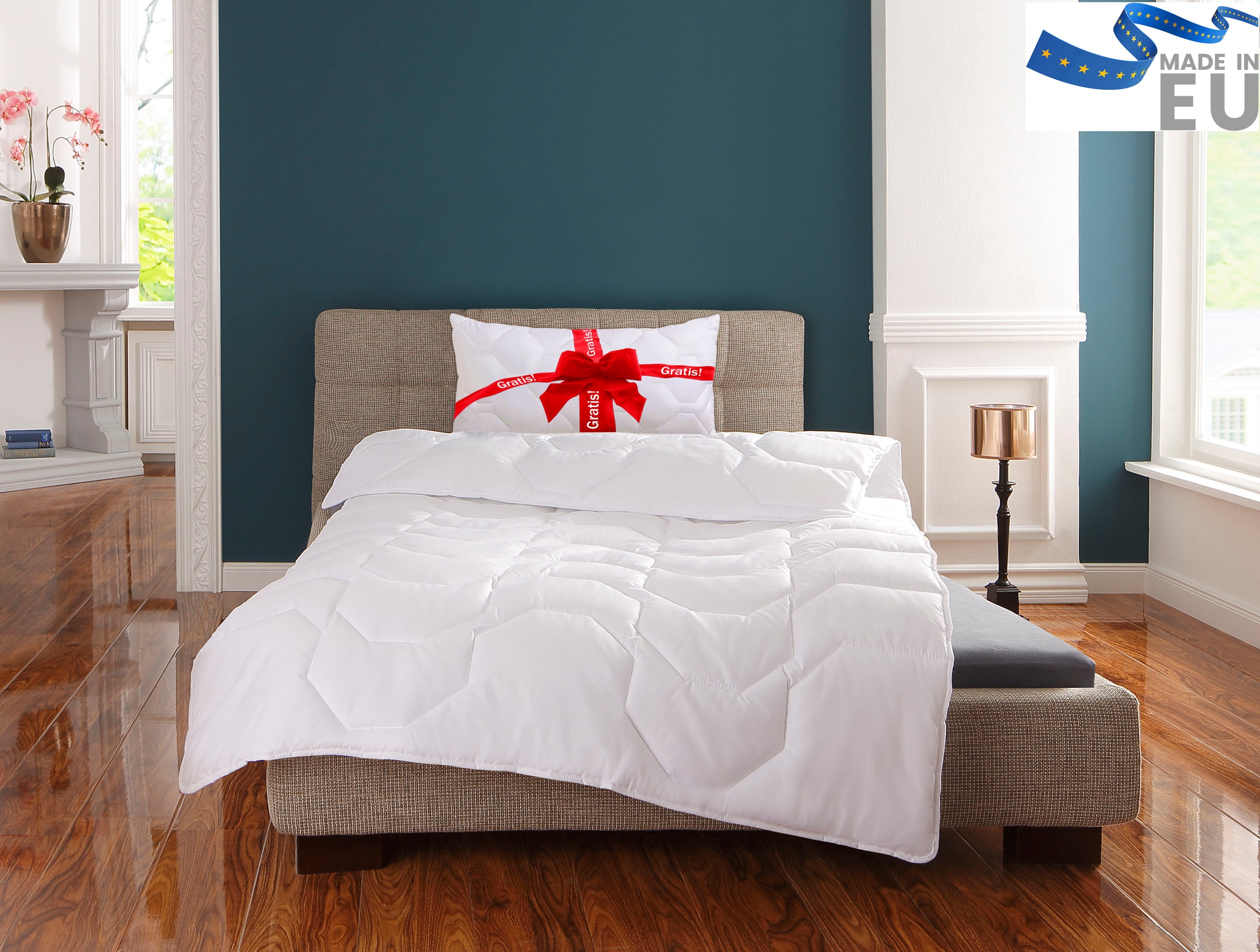 Image of GOODproduct Microfaserbettdecke "Corella, Bettdecke 135x200 cm, mit Gratis-Kissen dazu: 40x80 cm" 4-Jahreszeiten Füllung 100% Polyester 2 Stk. tlg. Bettdecken, Sommer, Winter, 4 Jahreszeiten, Decke mit Gratiskissen