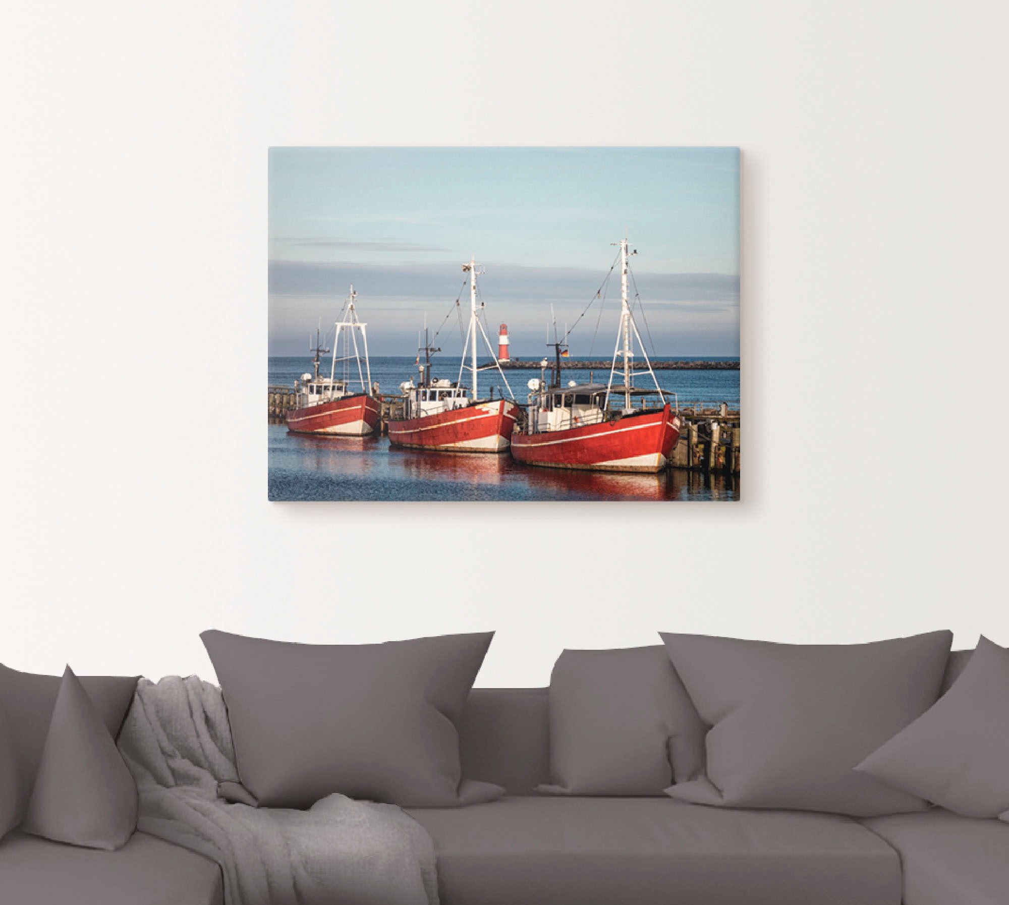 Artland Leinwandbild »Fischerboote und Mole in Warnemünde« Boote & Schiffe 1 Stk. tlg. auf Keilrahmen gespannt