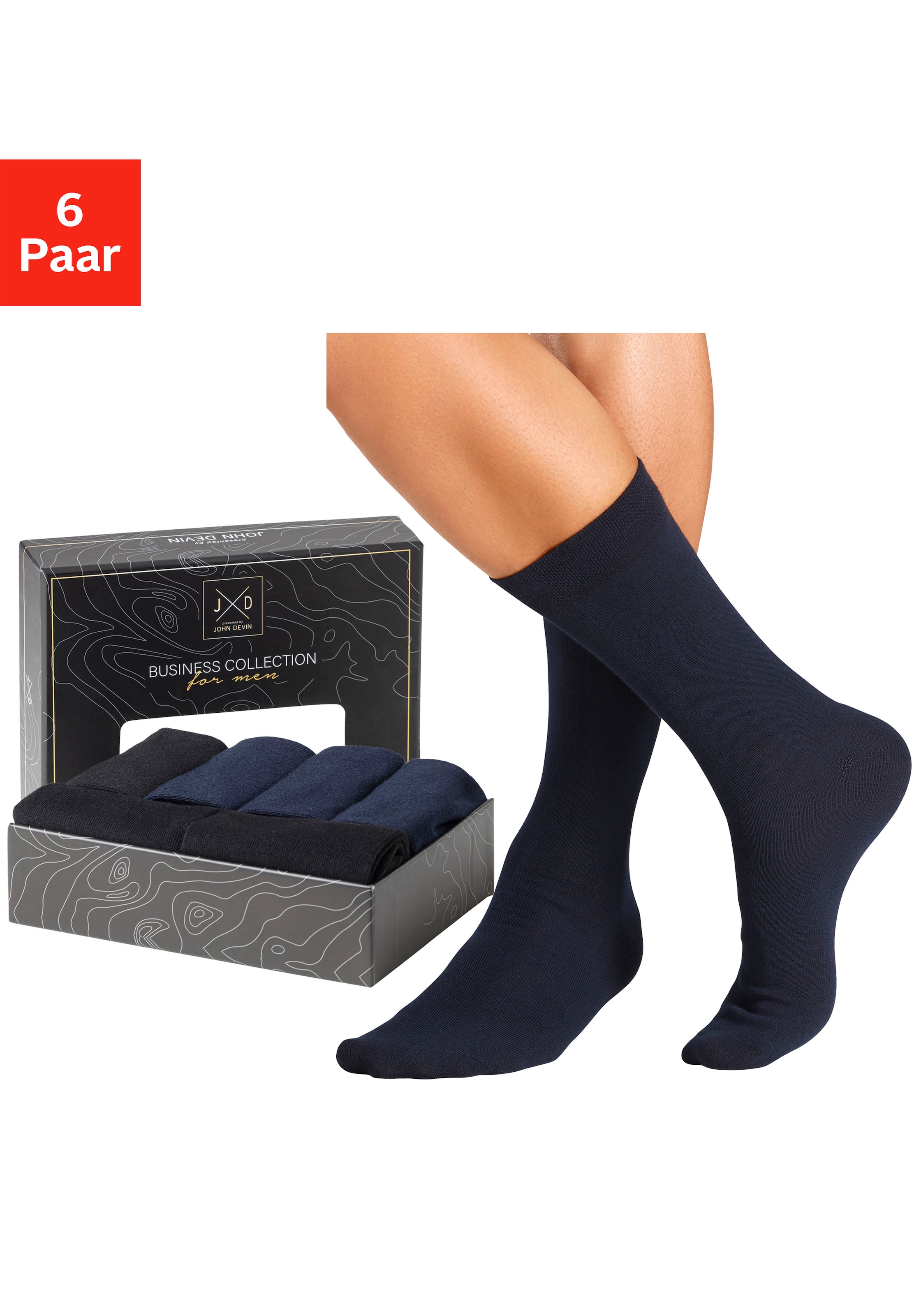 John Devin Businesssocken, (Packung, 6 Paar), lange Form, wertig in Box verpack