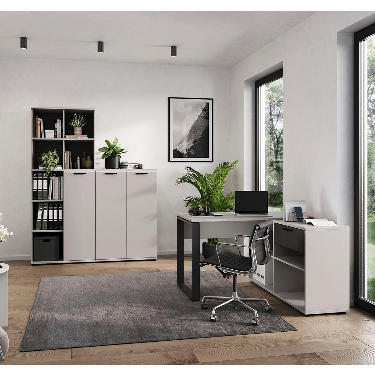 GERMANIA Büro-Set »Fenton«, (3 tlg.), inkl. Schreibtisch mit integriertem Sideboard und zwei Aktenschränken