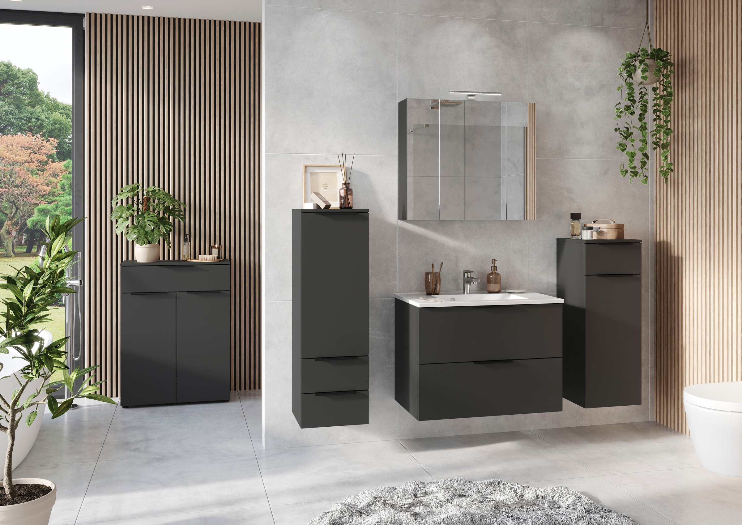 GERMANIA Waschtisch »Crandon«, inkl. Mineralguss-Becken in weiss oder schwarz, mit 2 Schubladen