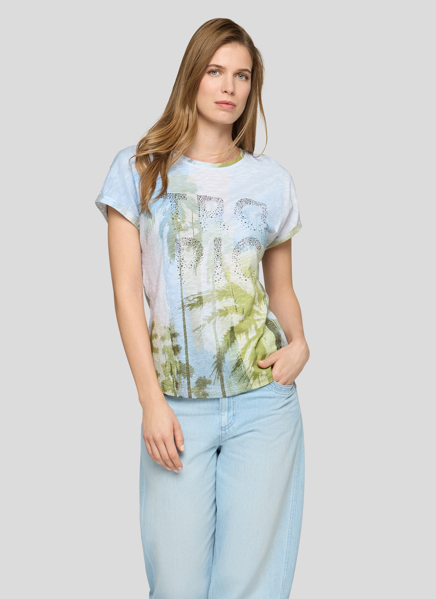 Image of Rabe Kurzarmshirt mit floralem Motiv und Glitzersteinen