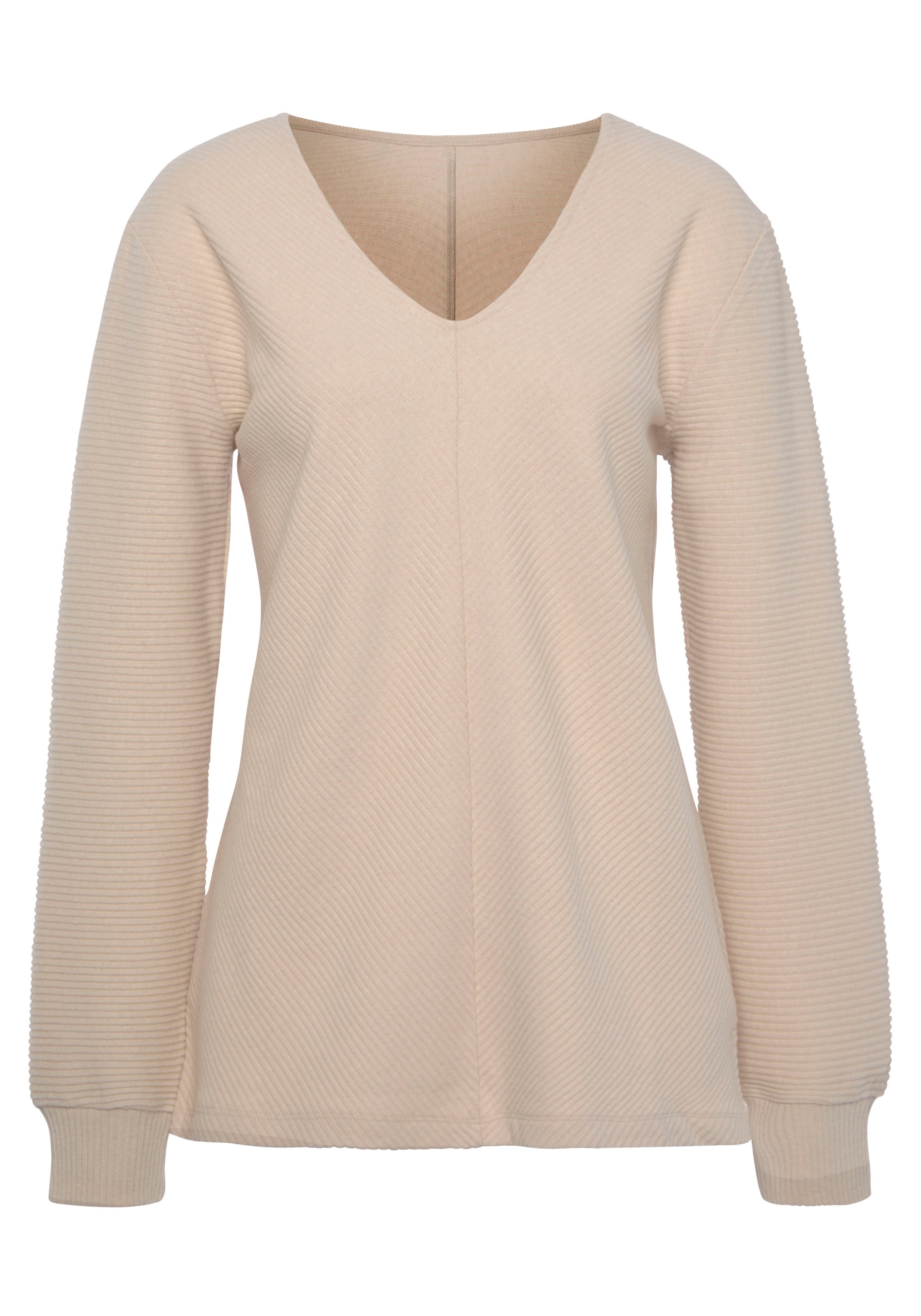 s.Oliver Sweatshirt, Langarmshirt mit V-Ausschnitt und weiche Rippbündchen, Loungewear