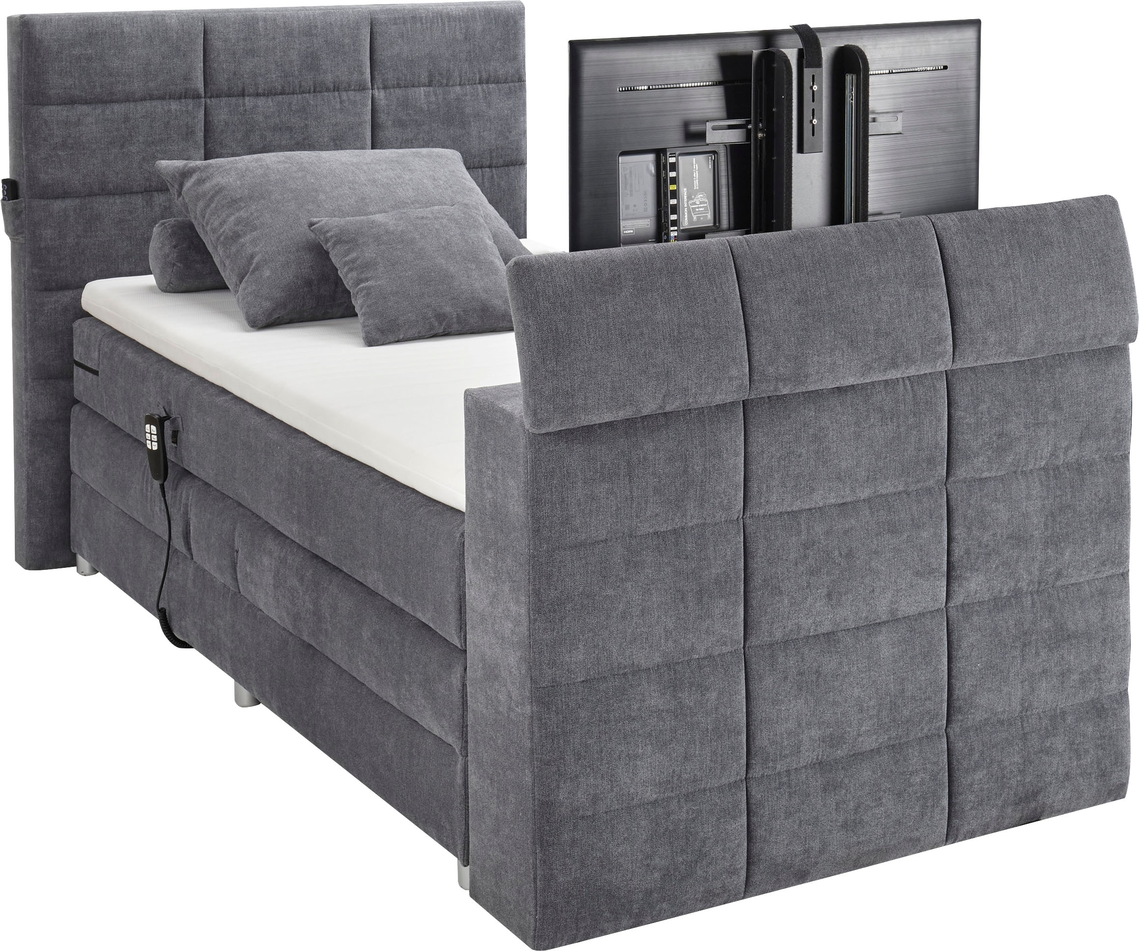 ED EXCITING DESIGN Boxspringbett »Denver« inkl. Motor, Topper und motorisierter TV-Halterung bis 40 Zoll