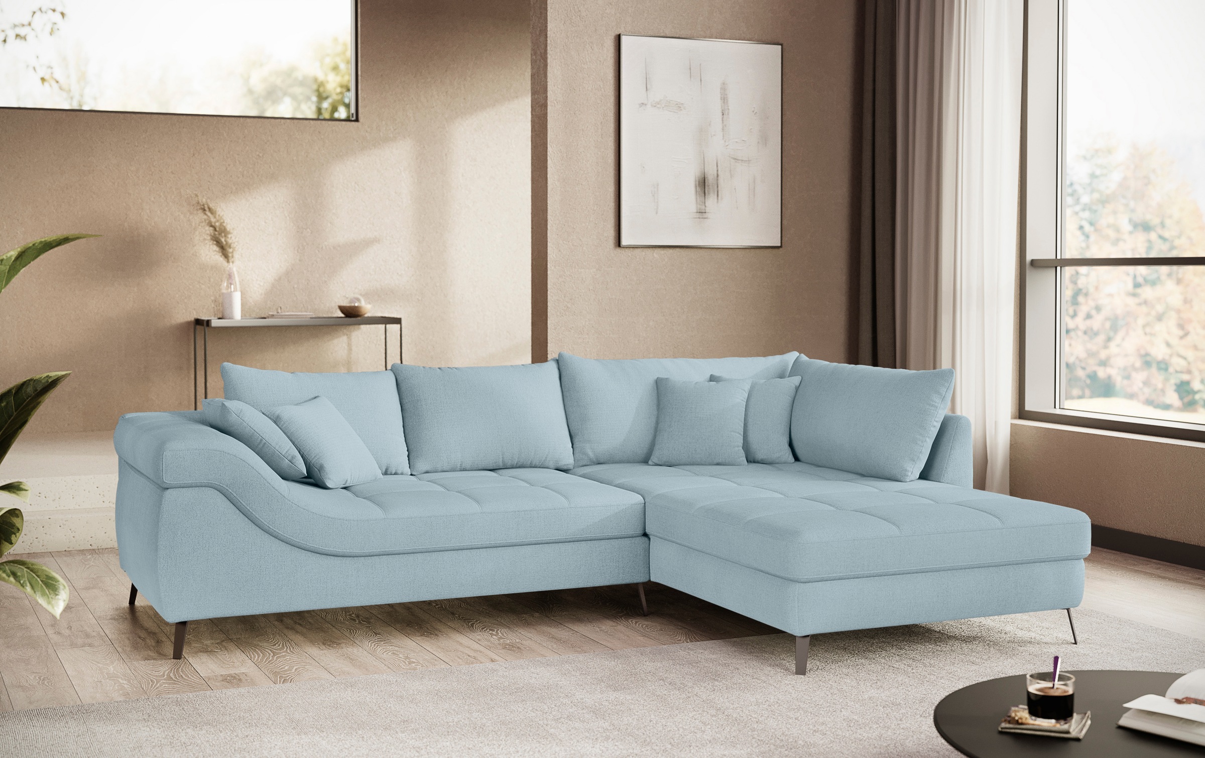 Mr. Couch Ecksofa »Portofino L-Form«, 4 Bezugsqualitäten, 13,5 cm hohe Metall-Profilfüsse in matt-schwarz