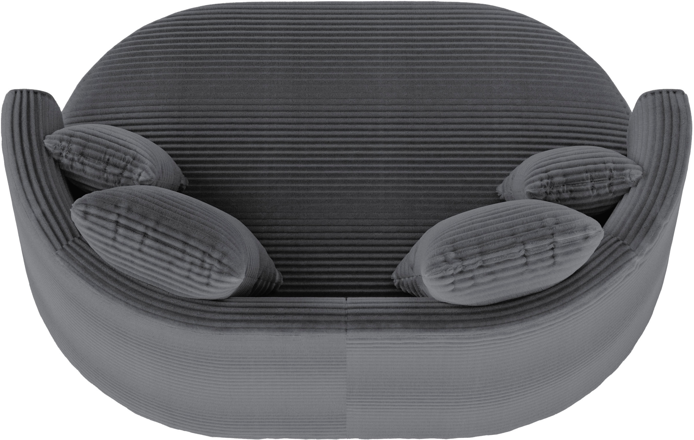 LeGer Home by Lena Gercke 2,5-Sitzer »ISALIE, rundes Loungesofa, mit Kissen, perfekt gepolstert«, moderne Stoffe, mit 4 Zierkissen, extra grosse Sitzfläche