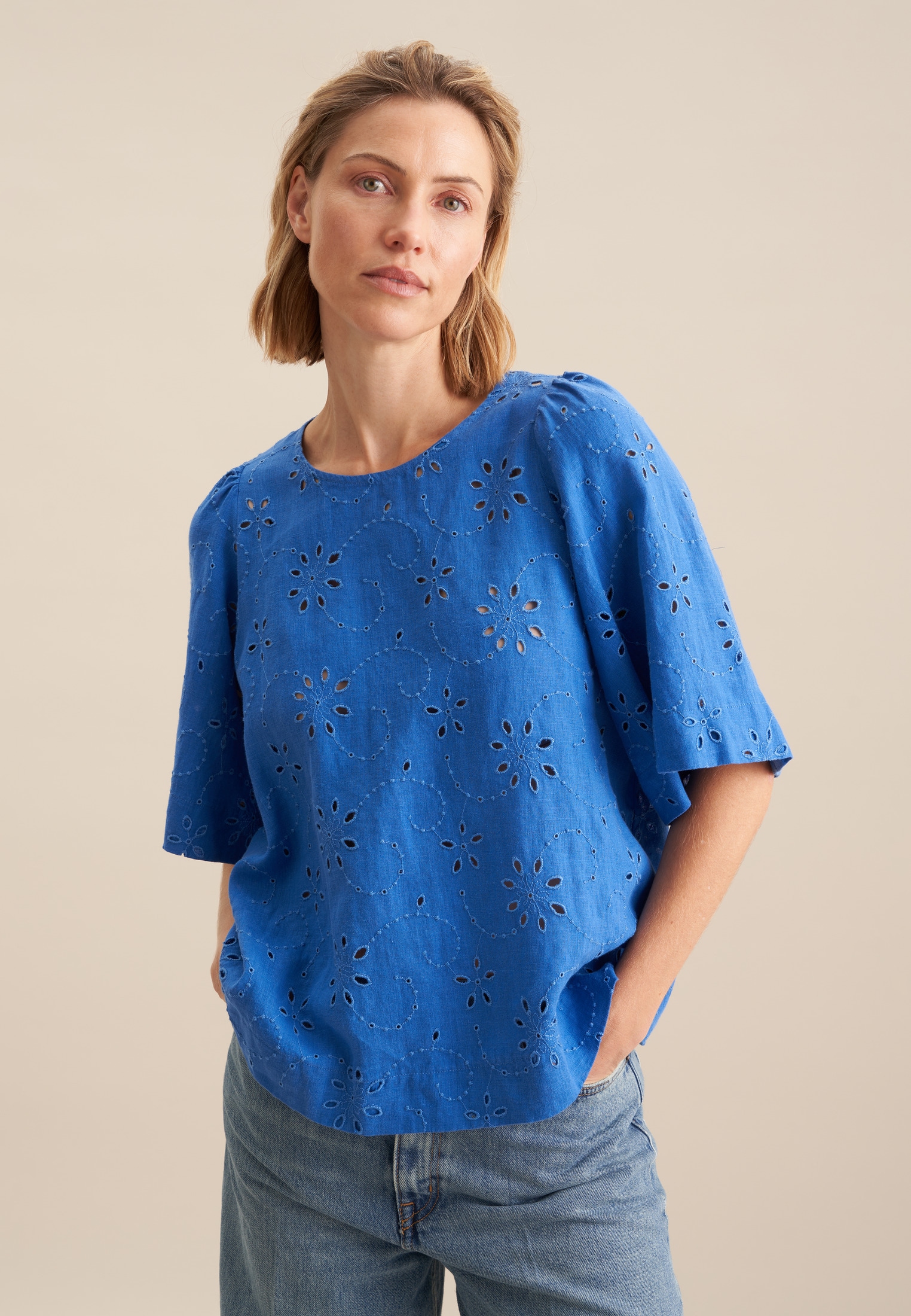 Image of seidensticker Shirtbluse "Schwarze Rose" 1/2 Rundhals Stickerei