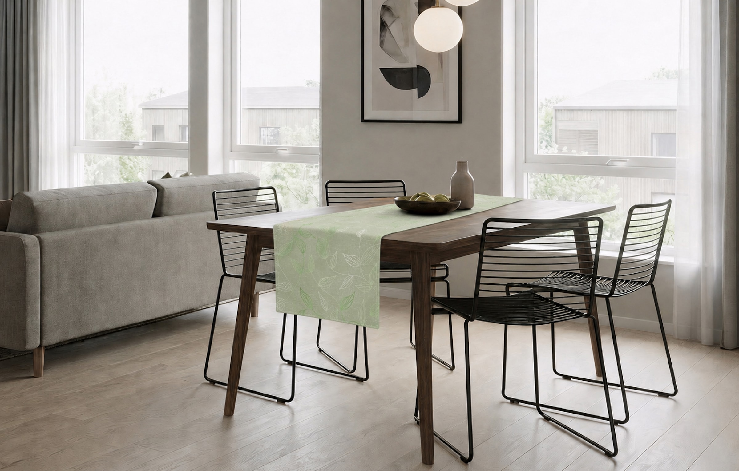GOODproduct Tischläufer »Raffon« Leinen Optik, Blattmotiv, Esszimmer, Deko, halbtransparent/blickdicht.