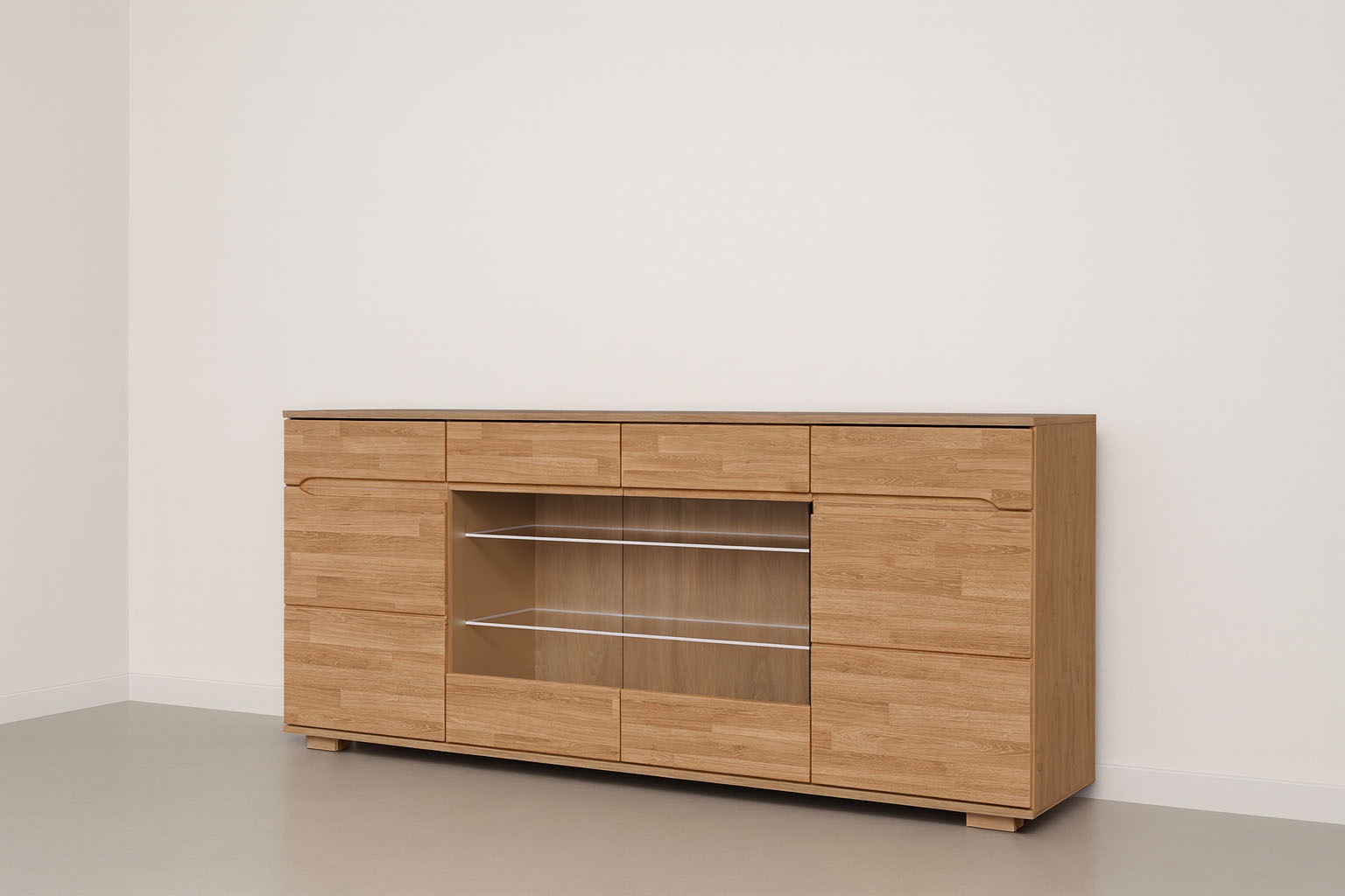 Image of GOODproduct Sideboard "VETRO Teilmassiv, Fronten Massivholz, Wohnzimmer, Stauraum,Griffmulde" B/T/H:199/40/85cm, 2 Schubladen, 7Fächer