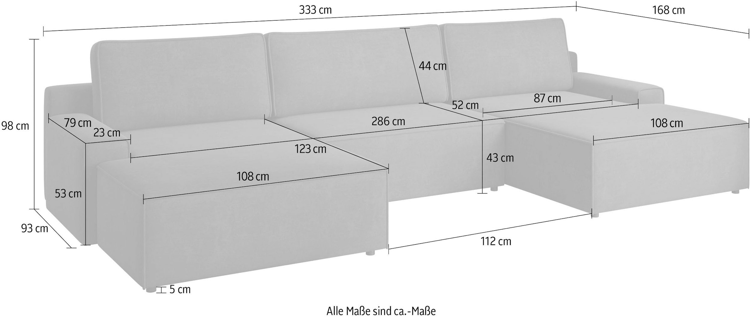 TRENDMANUFAKTUR Wohnlandschaft »Challenge, Schlafsofa mit Bettkasten, Couch in U-Form, Breite 333 cm« XXL Sofa mit Bettkasten & Schlaffunktion, auch in trendigem Cordstoff