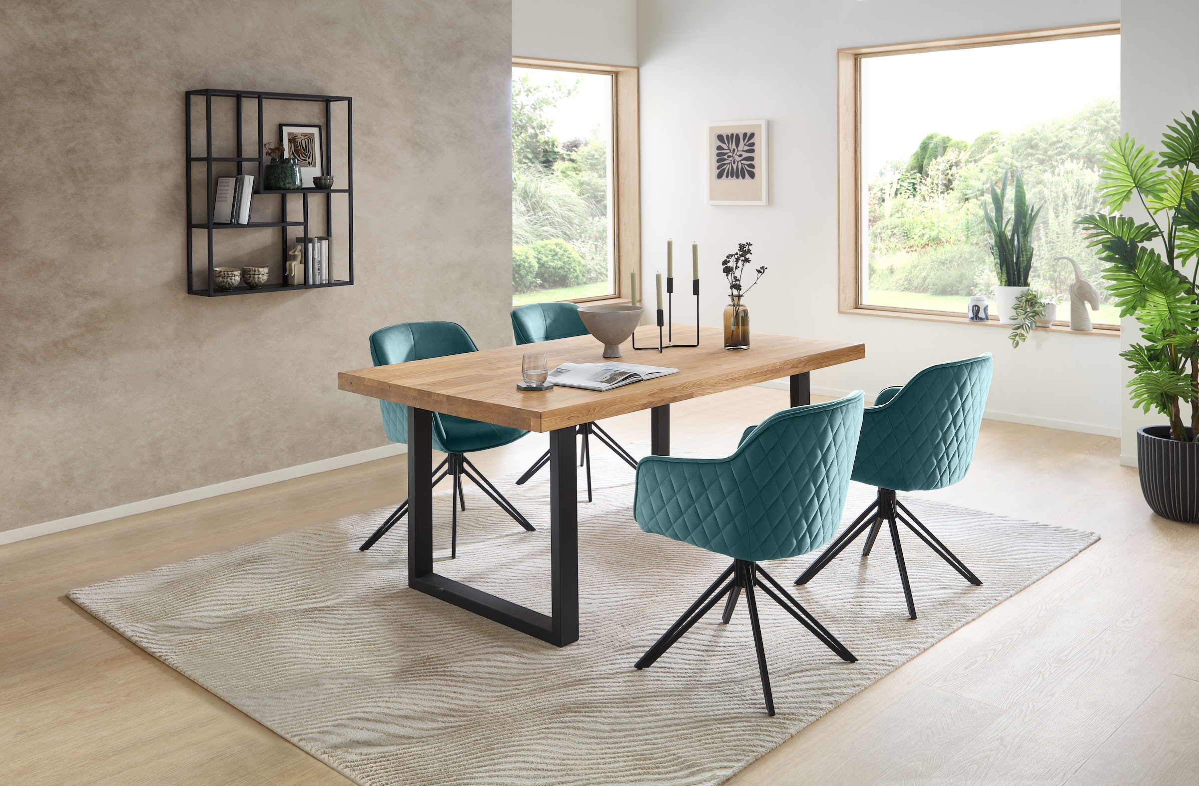 Stolkom Table de salle à manger »Chris Esszimmertisch Eiche Massivholz, BxHxT 110x47x70 cm« Gerade Kante, Industrial Style Eiche Massivholz