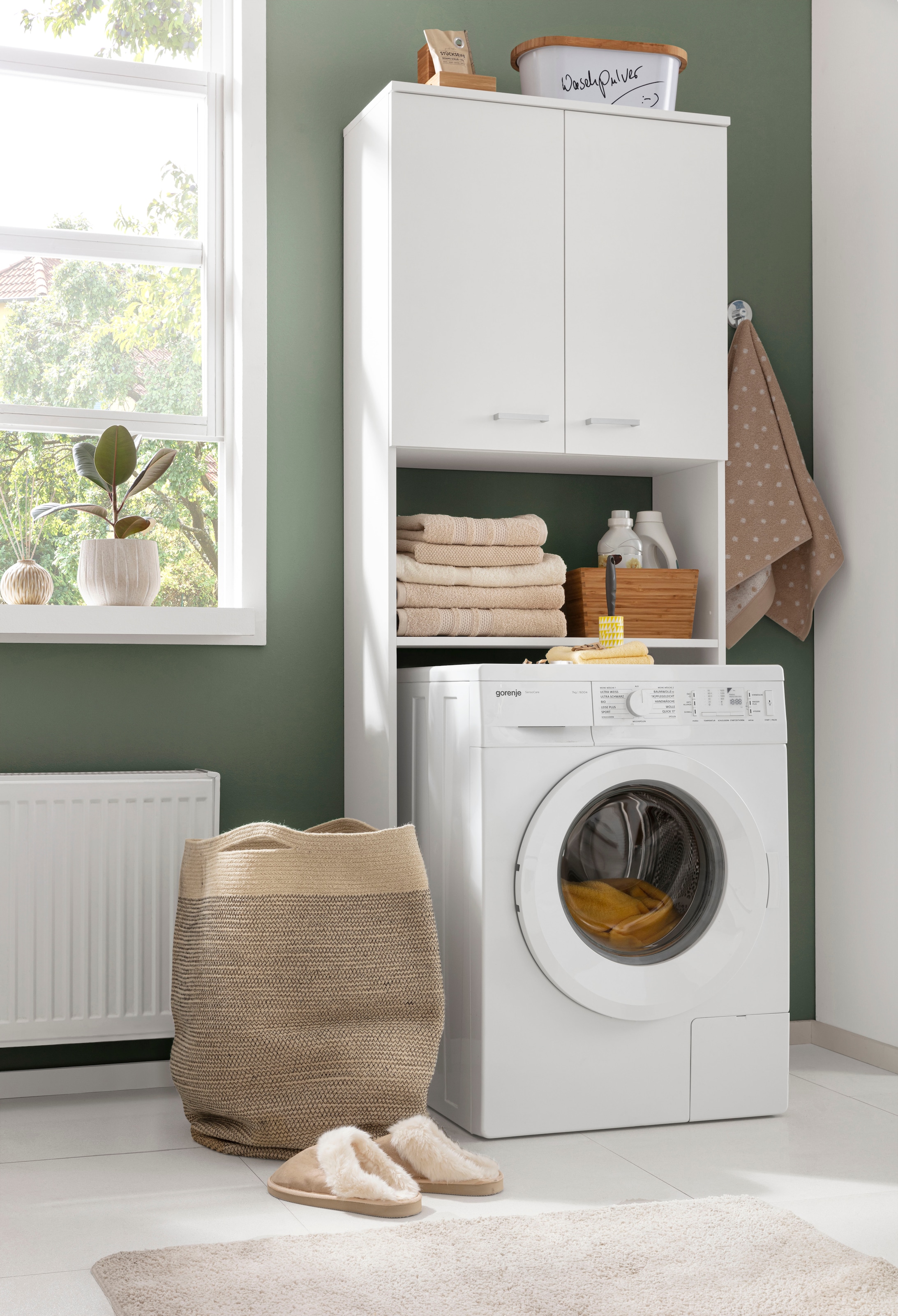 Schildmeyer Waschmaschinenumbauschrank »Mobes, Made in Germany« Breite/Höhe: 70,3/188,6 cm, Stauraum im Regalfach und hinter Doppeltür