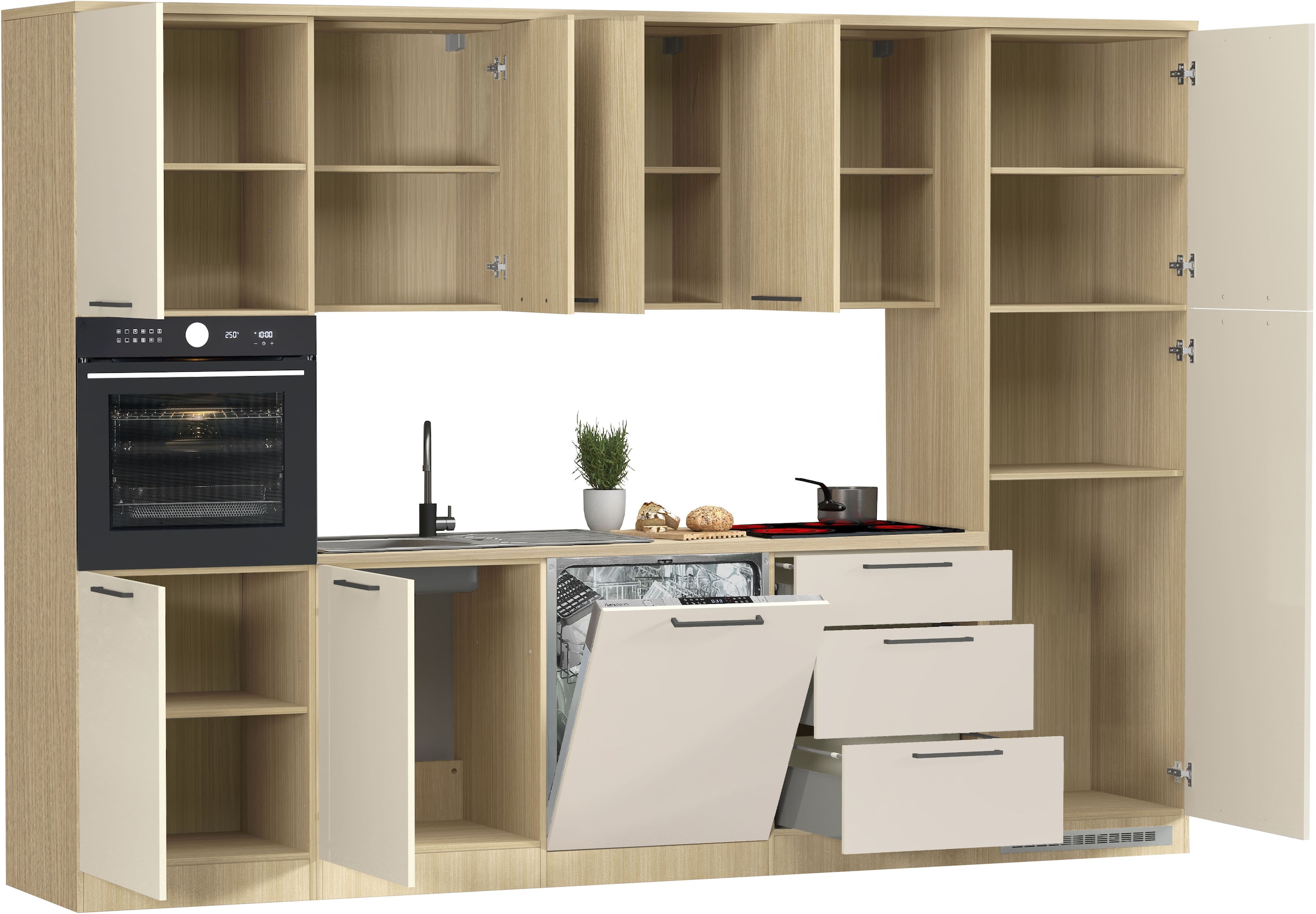 KOCHSTATION Küchenzeile »KS-Luna, Einbauküche, Zeilenküche, Küchenblock« Breite 300 cm, wahlweise mit Hanseatic-E-Geräten, APL 35mm stark