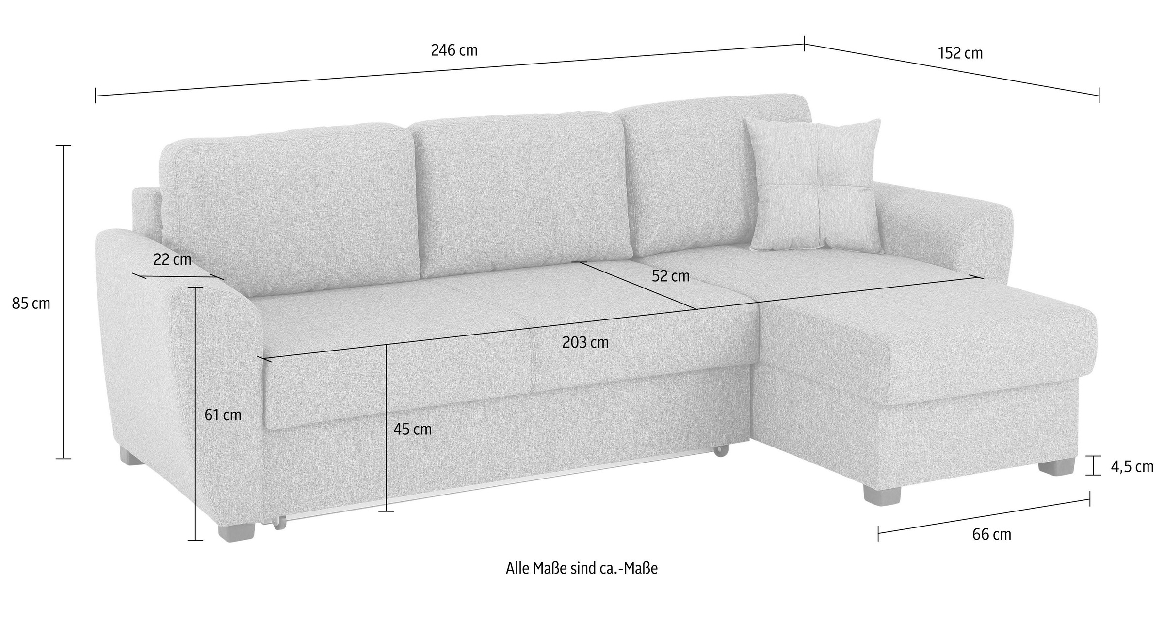 Home affaire Ecksofa »Quin L-Form« mit Bettfunktion, Bettkasten und Zierkissen, mit Federkern