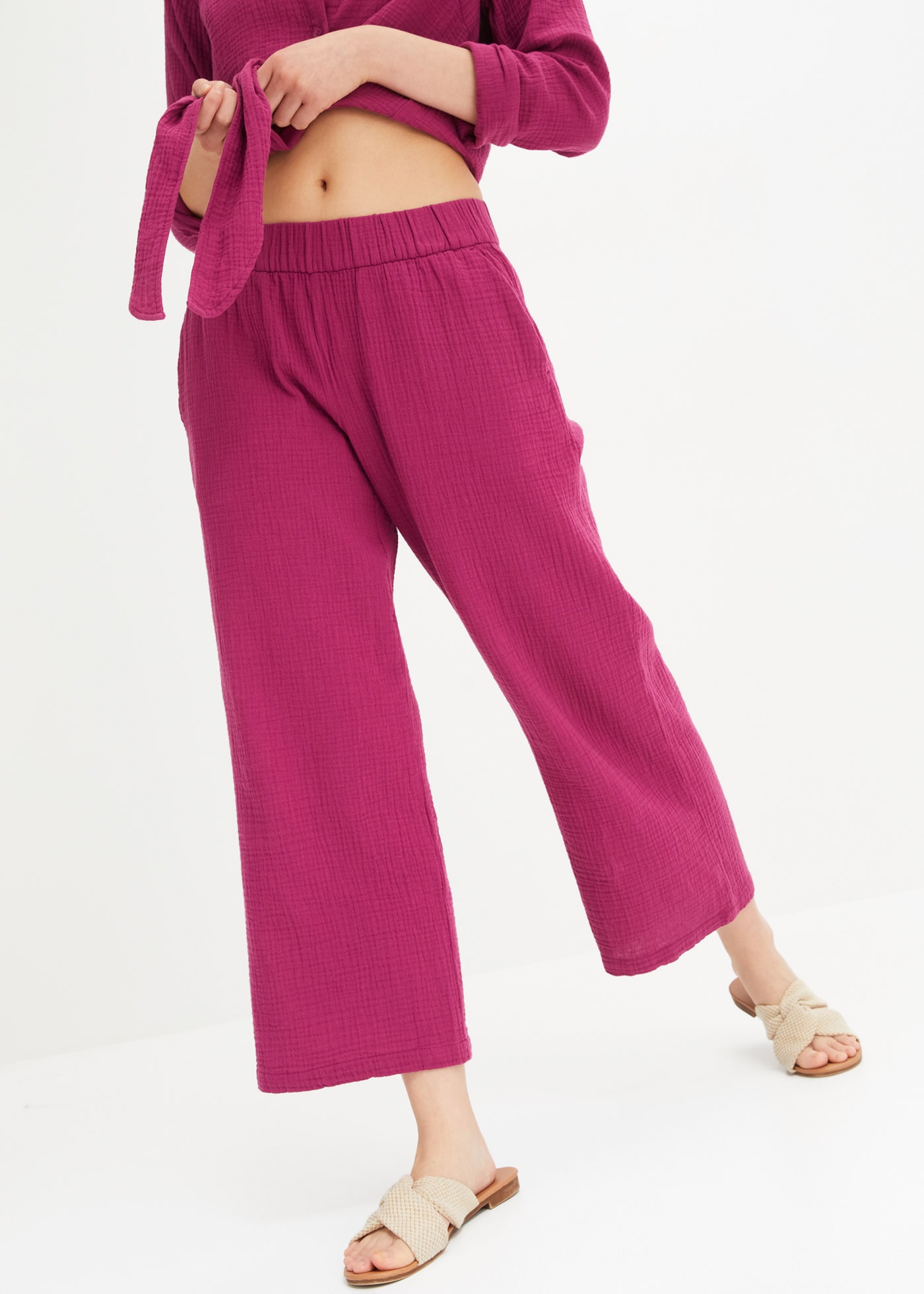 Image of bonprix Marlene-Hose aus reiner Baumwolle, weites Musselin-Material, Loose Fit Passform
