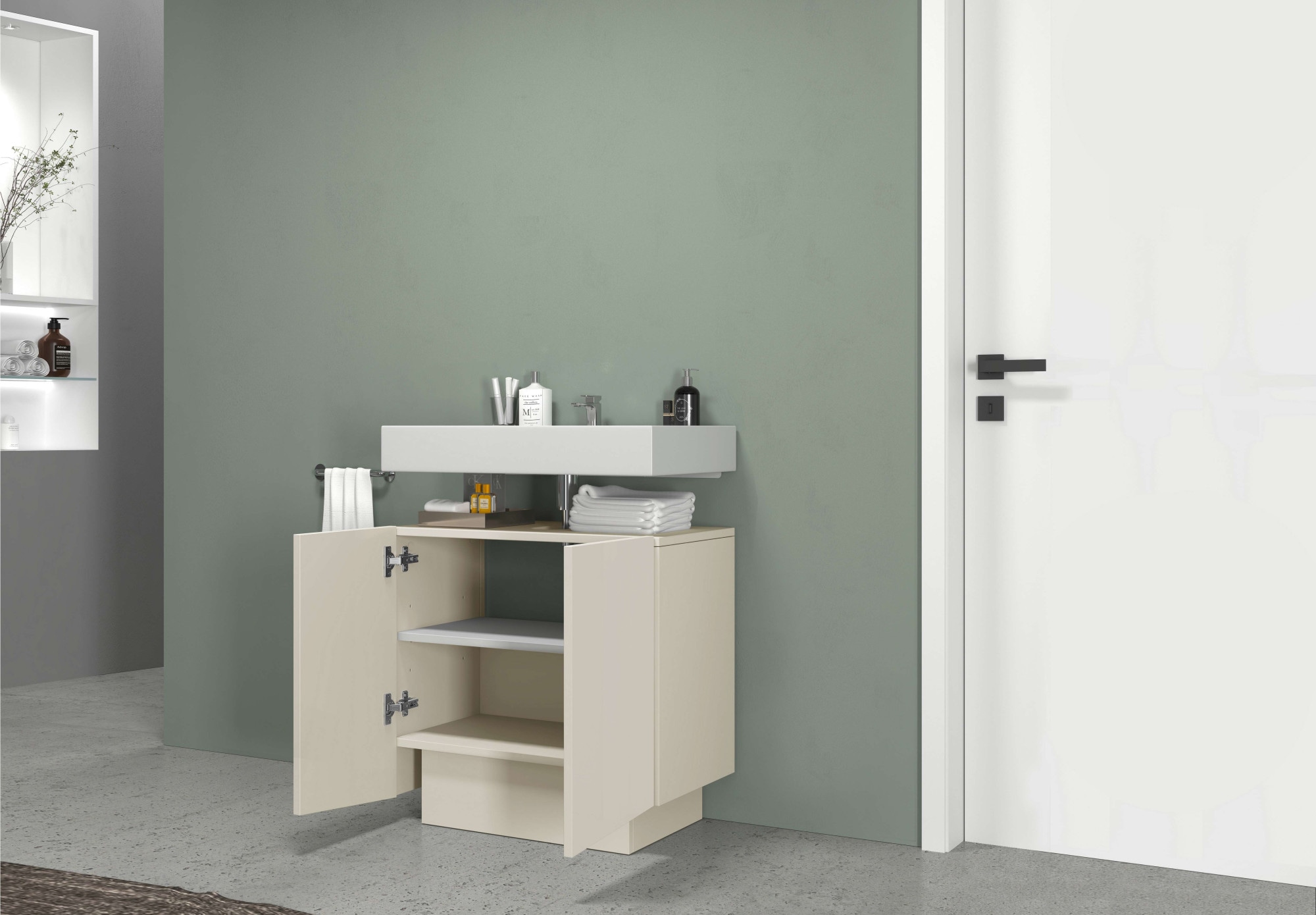 welltime Armoire sous lavabo »Vela,Breite 60cm, 2 Türen, 2 Fächer, mit Siphonausschnitt« 1 cuis tlg. meuble sous-lavabo, plan vasque, design avec portes inclinées