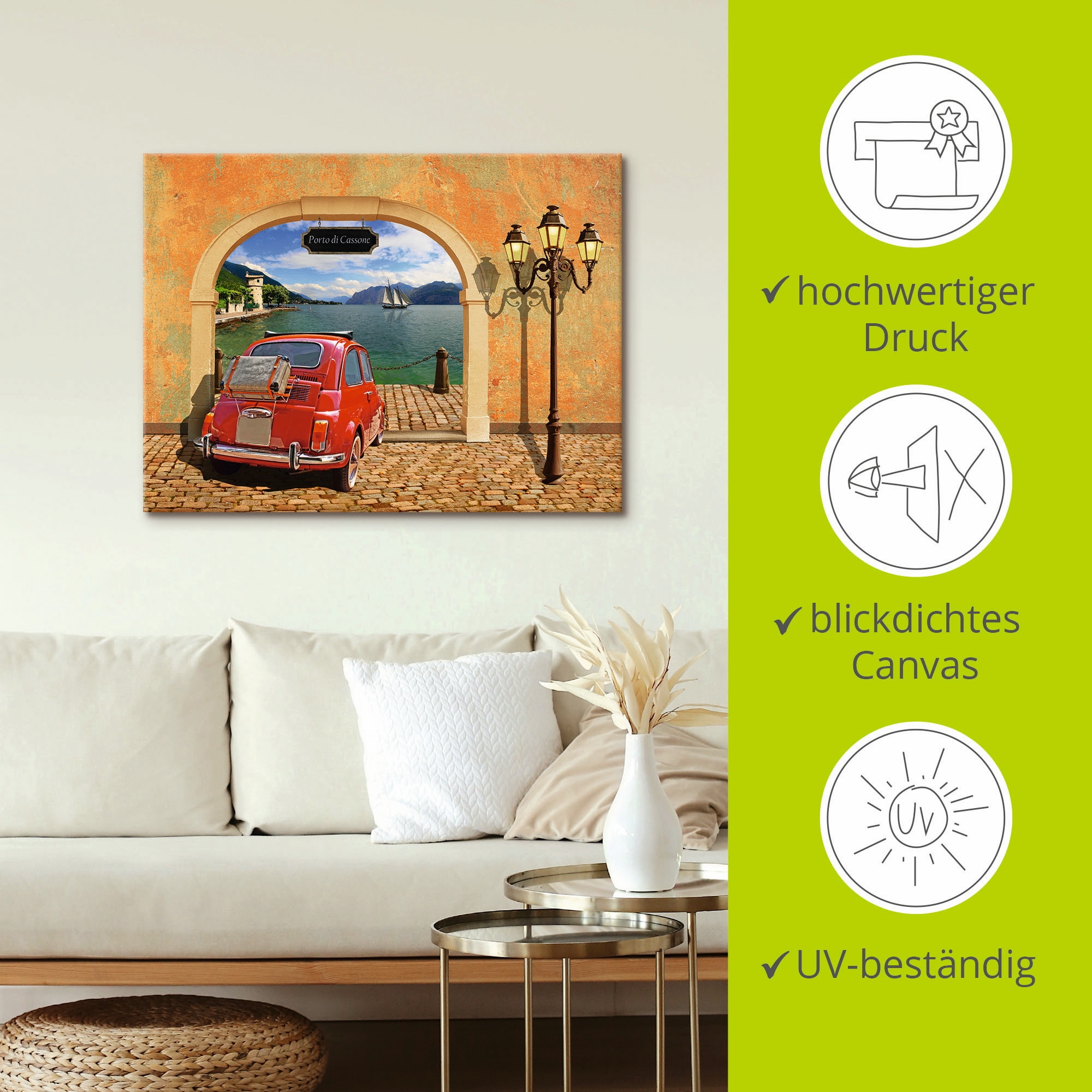Artland Wandbild »Kleiner italienischer Hafen«, Auto, (1 St.), als Leinwandbild, Poster in verschied. Grössen