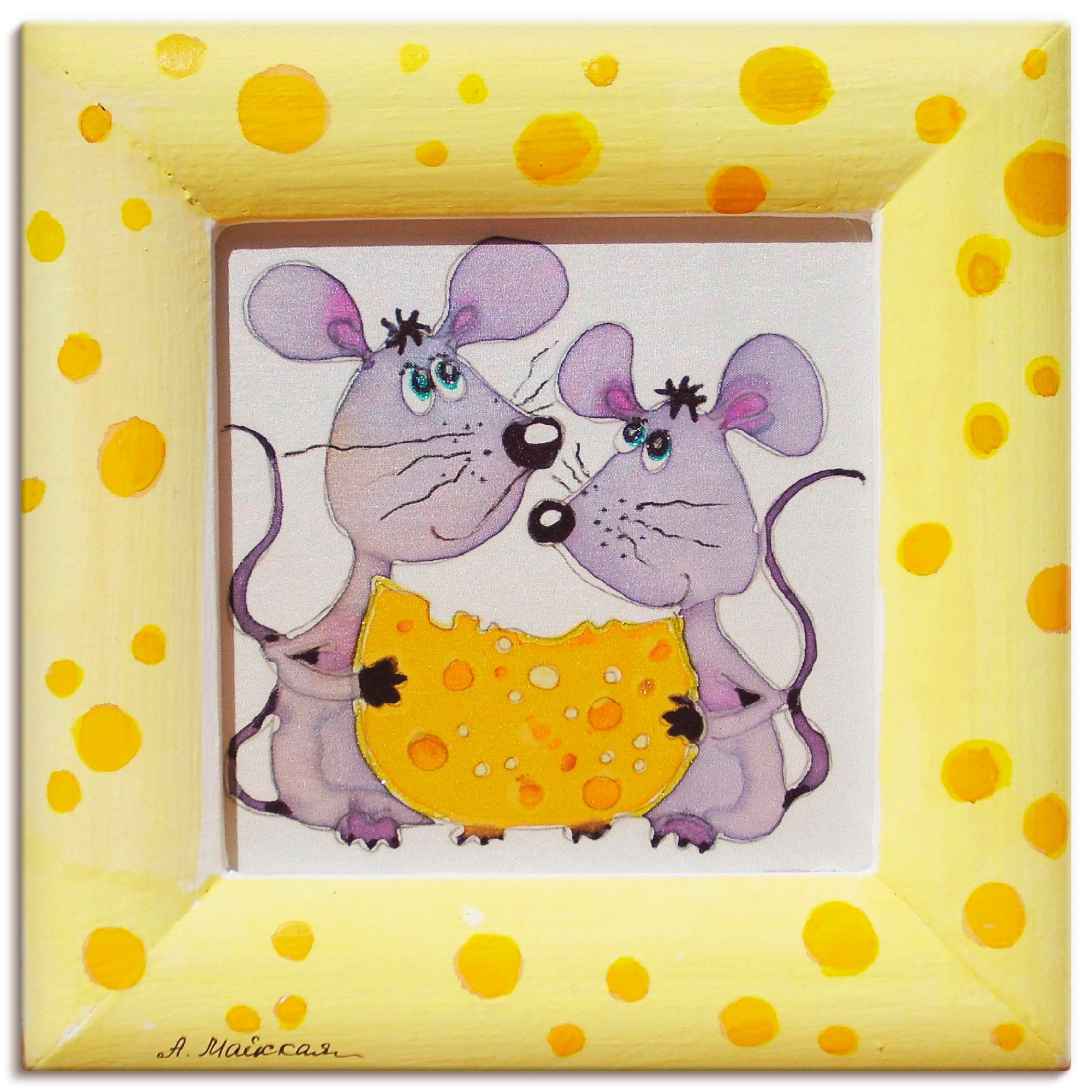 Artland Leinwandbild »Mäuse mit Käse«, Tiere, (1 St.), auf Keilrahmen gespannt