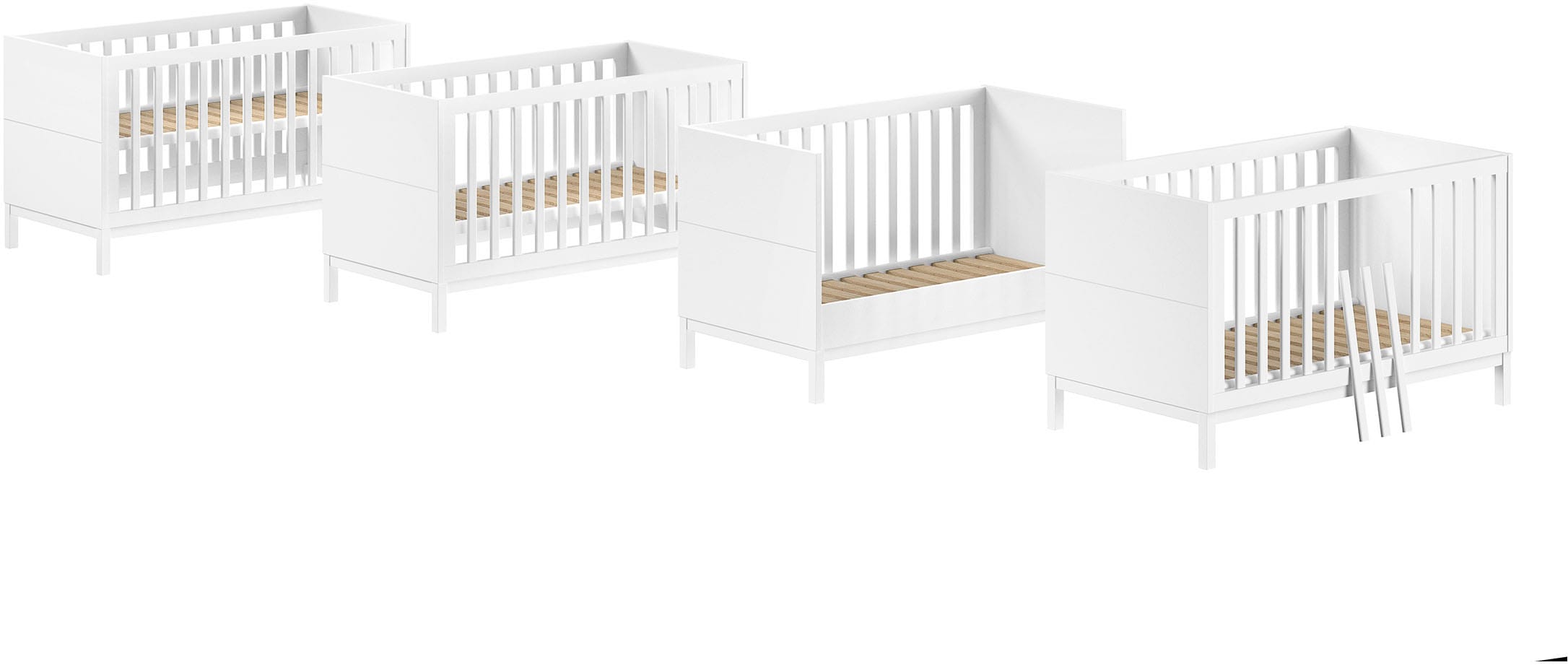 Vipack Lit bébé »in gradlinigem Design, standfest gebaut, pflegeleichte Oberfläche« 70x140 cm avec 3 barreaux d'accès, convertible en lit junior, laqué blanc