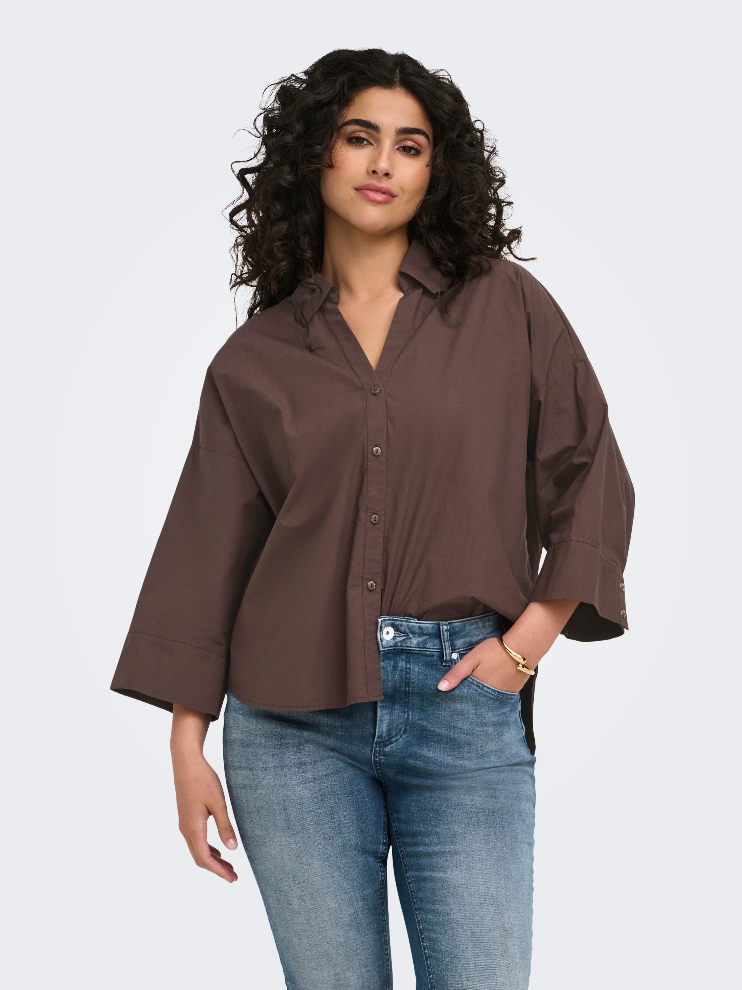 Image of ONLY CARMAKOMA Hemdbluse "CARSAJA KERI 3/4 SHIRT WVN NOOS" Baumwolle, regular fit