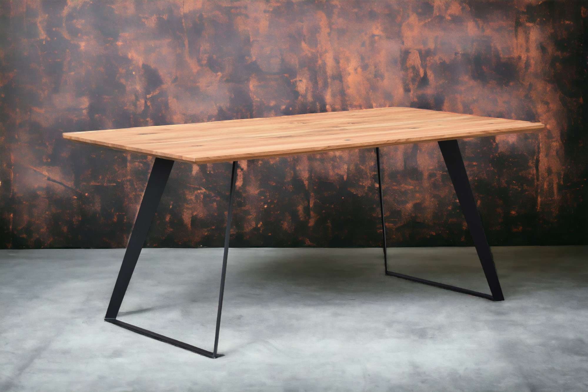 Home affaire Esstisch »Talwiese Küchentisch, U-Form Metallgestell, Wildeiche massiv geölt« Baum Kante oder Schweizer Kante, erhältlich in 3 Grössen und 2 Farben