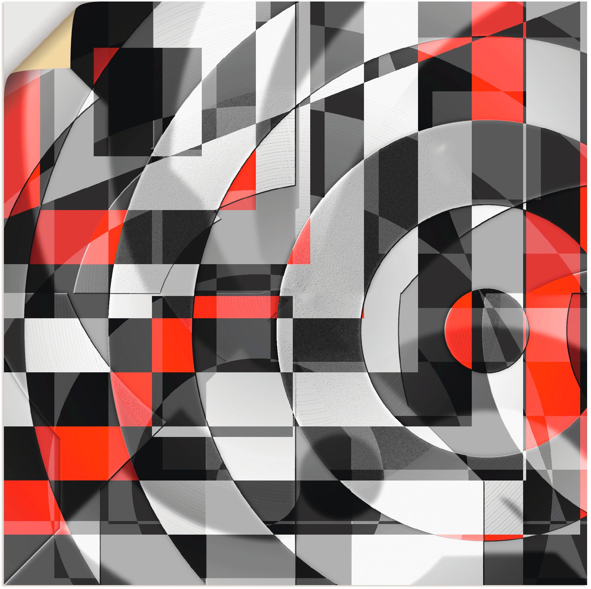 Image of Artland Wandbild »Schwarz weiss trifft rot Version 1«, Muster, (1 St.), in vielen Grössen & Produktarten - Alubild / Outdoorbild für den Aussenbereich, Leinwandbild, Poster, Wandaufkleber / Wandtattoo auch für Badezimmer geeignet bei Ackermann Versand Sch