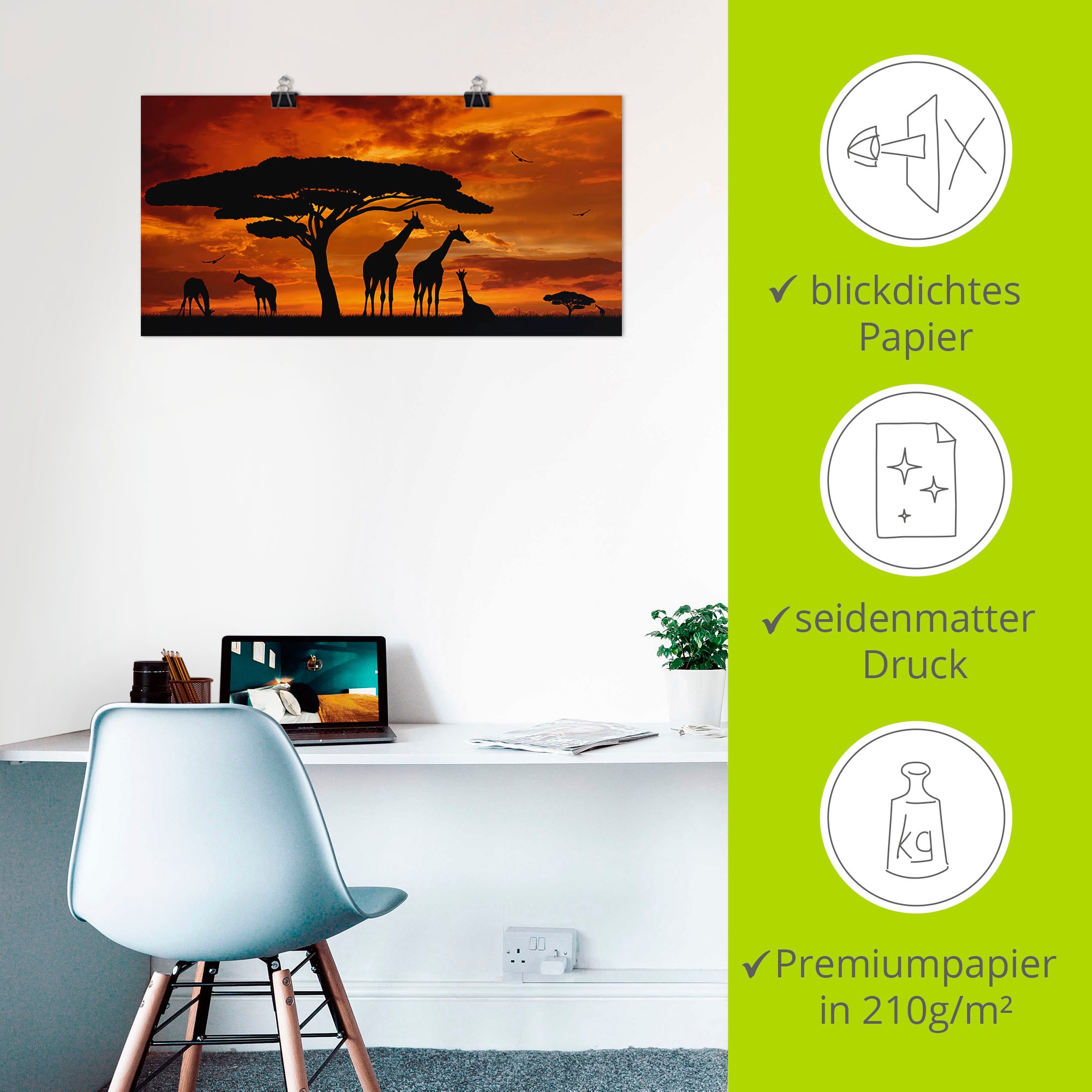 Artland Wandbild »Herde von Giraffen im Sonnenuntergang«, Wildtiere, (1 St.), als Leinwandbild, Poster in verschied. Grössen