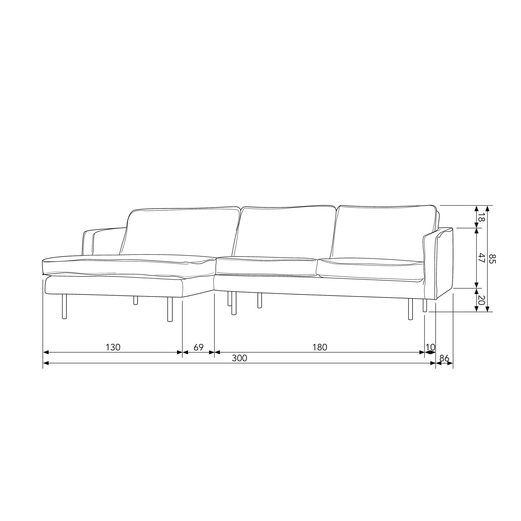 WOOOD Ecksofa »Rodeo Recycling-Lederfaser-Verbundstoff,  H 85 x B 300 x T 155/86 cm« Metallbeine, Tragkraft 250 kg, Gute Verschleissfestigkeit, pfleigleicht