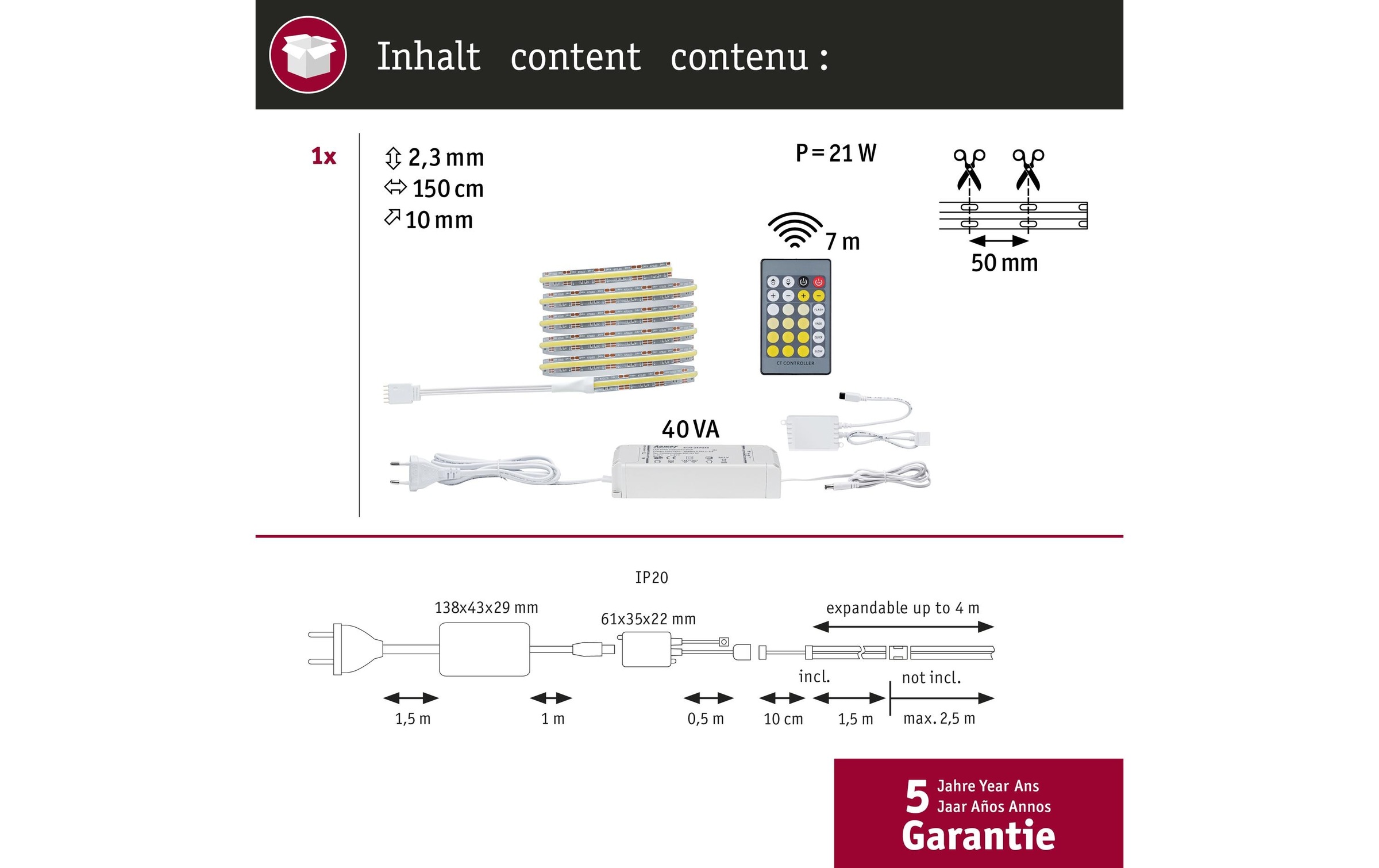 Paulmann LED-Streifen »Full-Line COB Basisset«, 1008 St.-flammig
