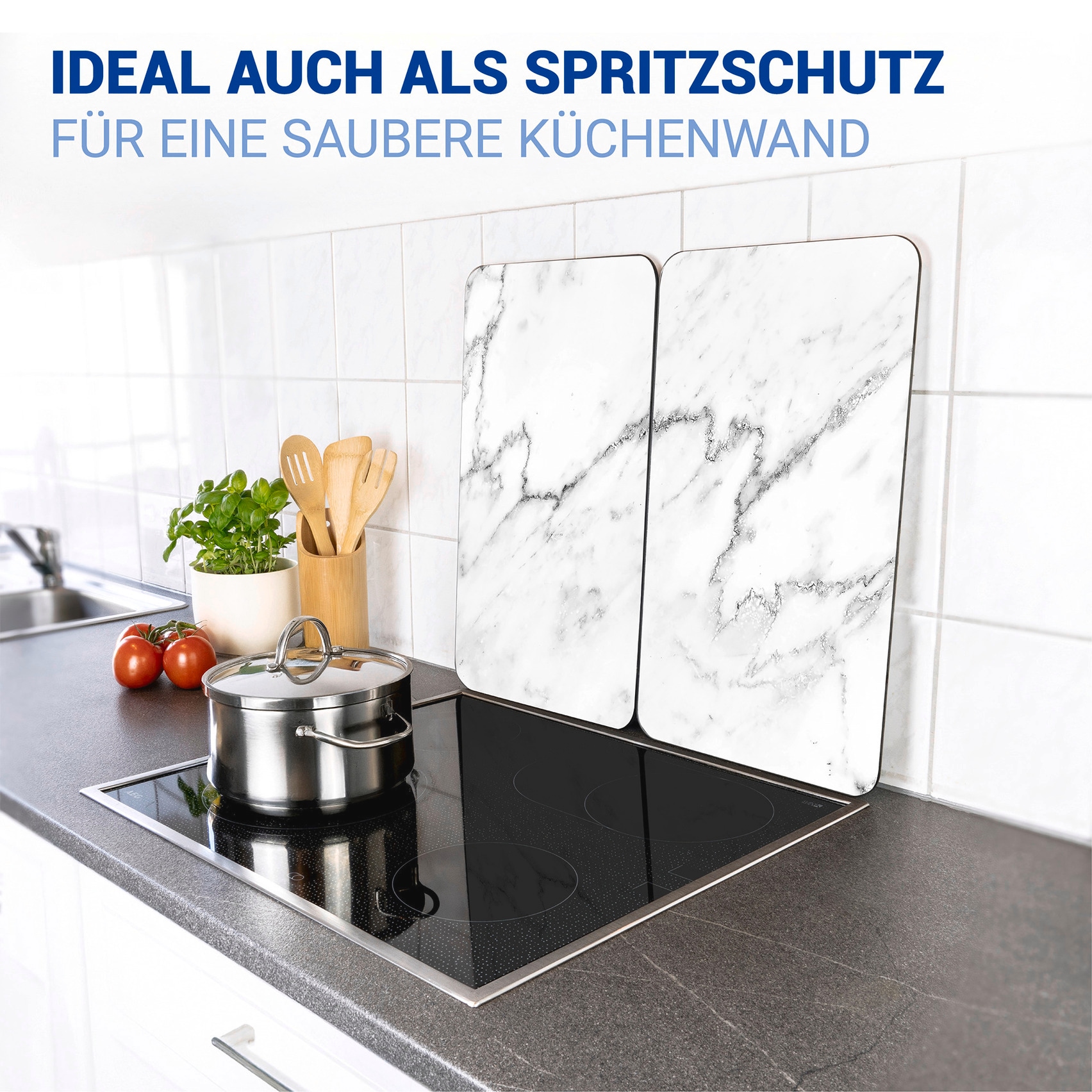 WENKO Herd-Abdeckplatte »Universal Modell Marmor«, (Set, 2 tlg.), Herdabdeckung für alle Herdarten, kratzfest, mit rutschfesten Füssen