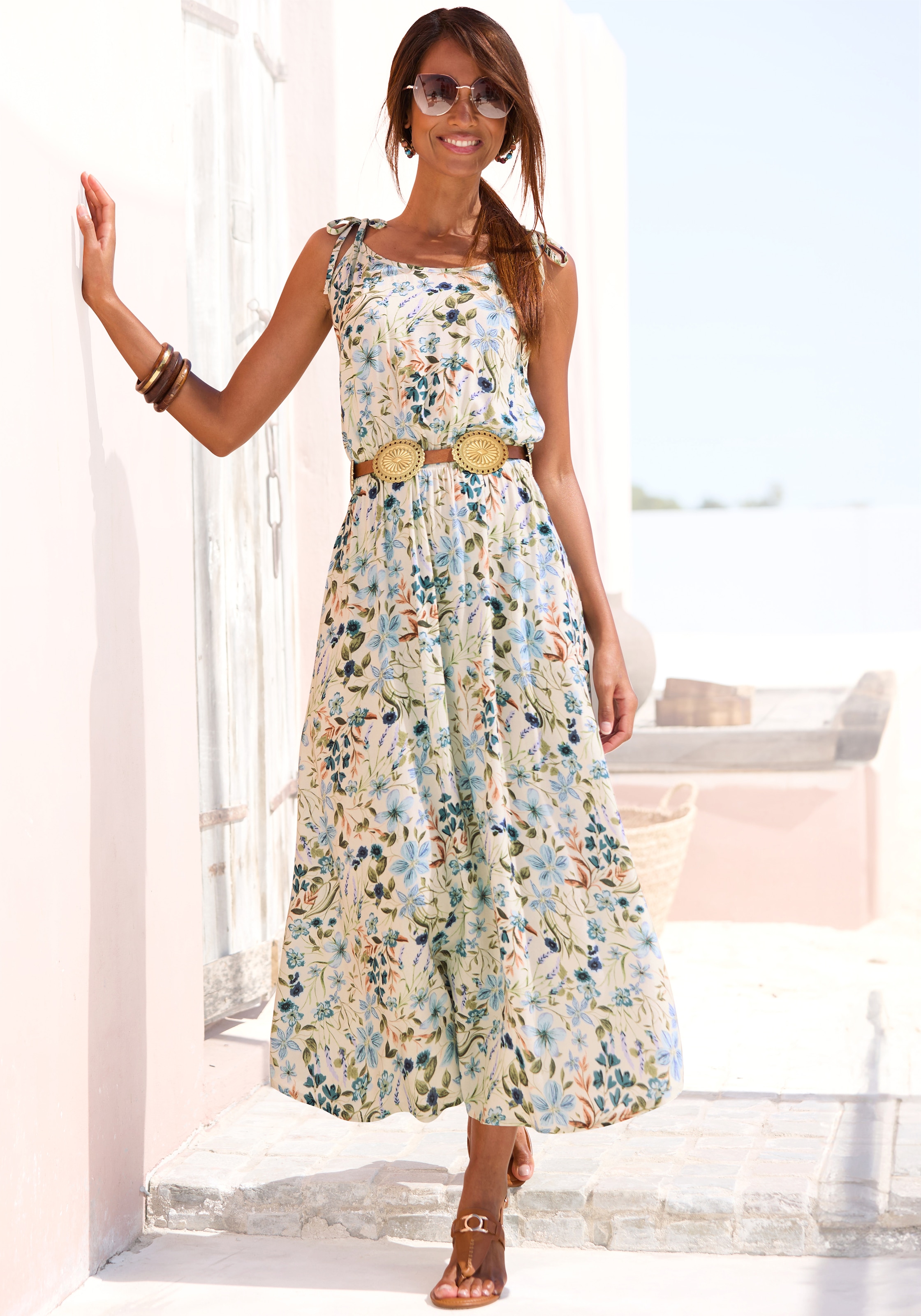 Image of Buffalo Midikleid "mit blumendruck aus gewebter Viskose" Seitennahttaschen Sommerkleid, Spaghettikleid, Blumenkleid, Boho-Kleid aus Viskose