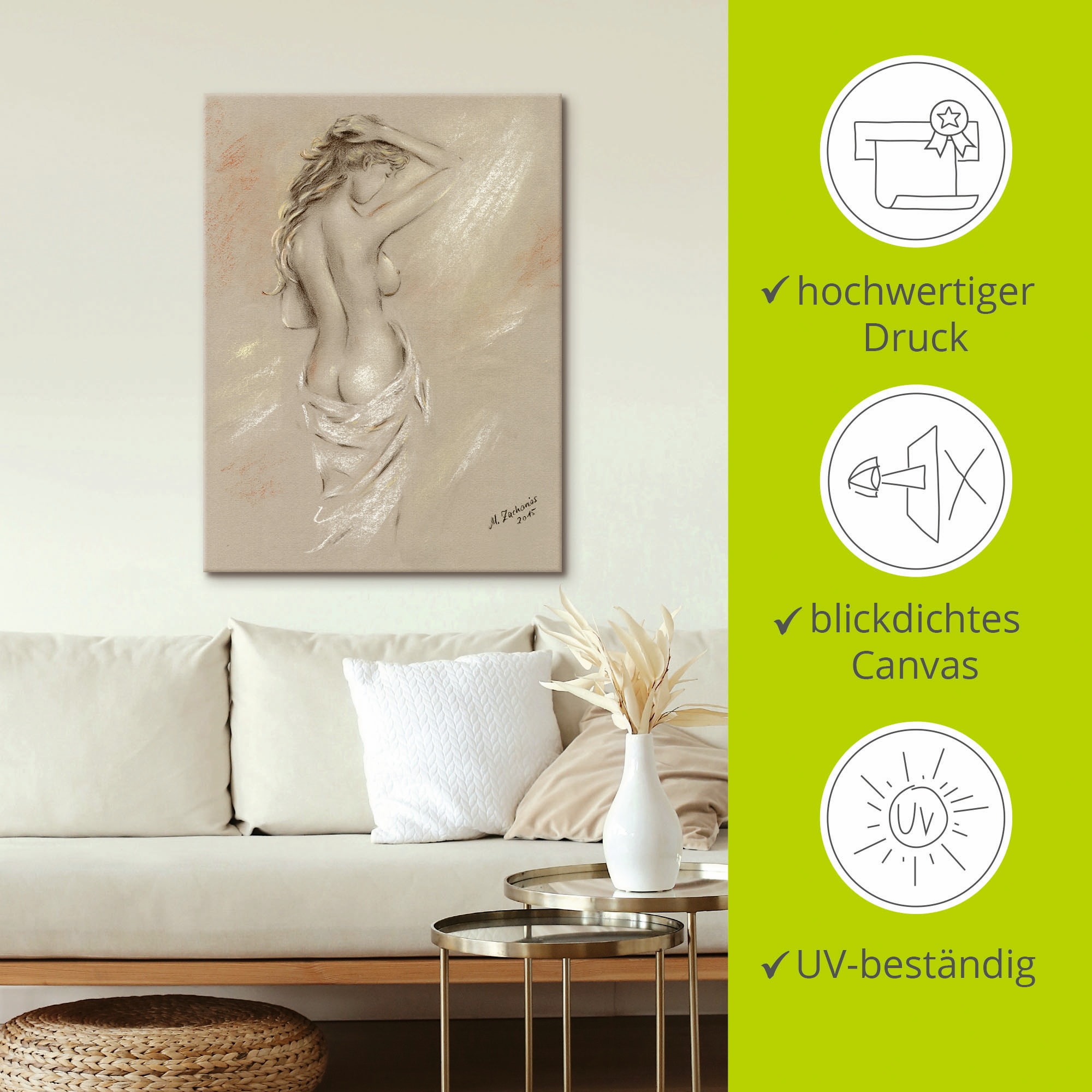 Artland »Reizvolle Rundungen - weiblicher Akt« Femme 1 cuis tlg. en tableau sur toile, poster en différentes tailles