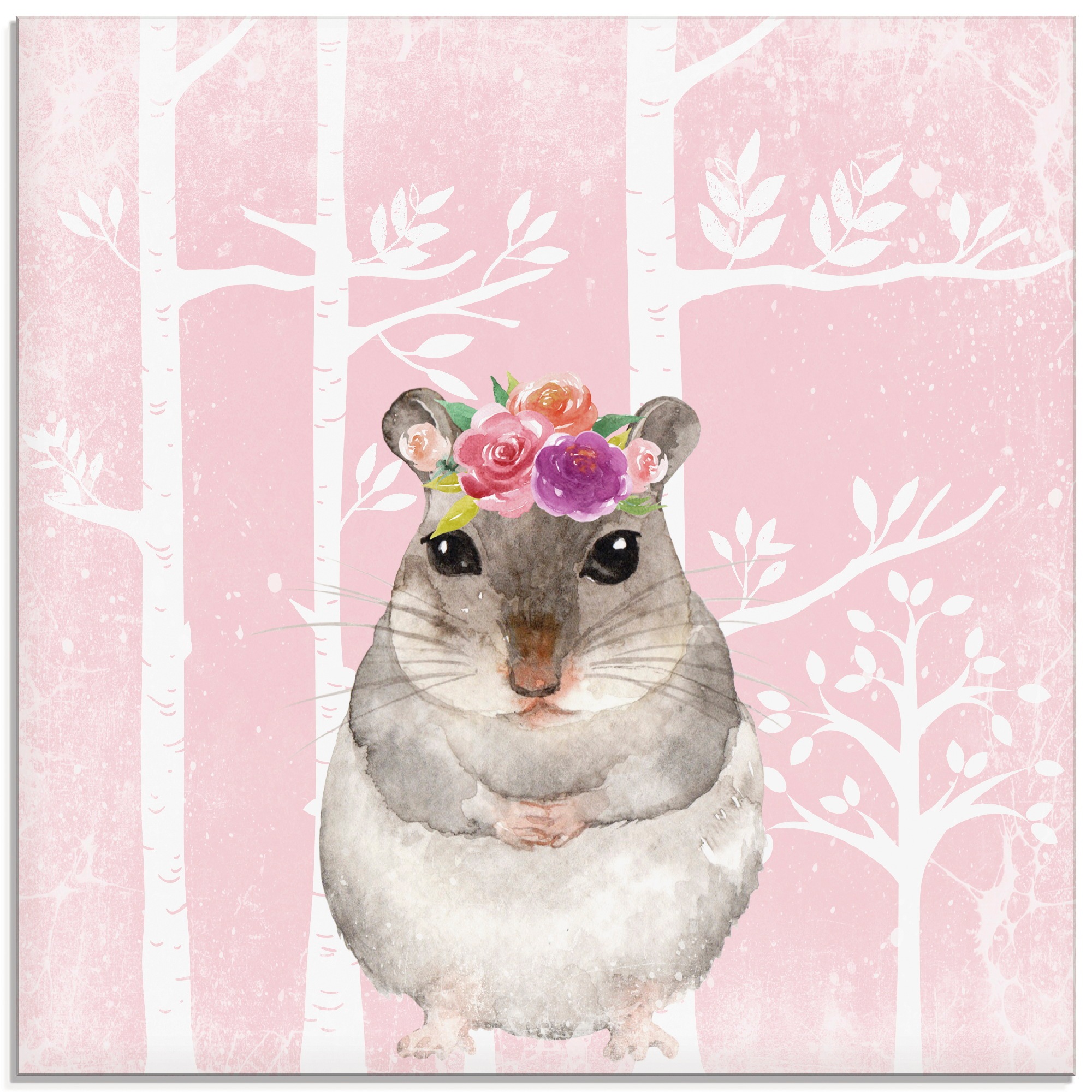 Image of Artland Glasbild »Hamster mit Blumen im pink Wald«, Tiere, (1 St.) bei Ackermann Versand Schweiz