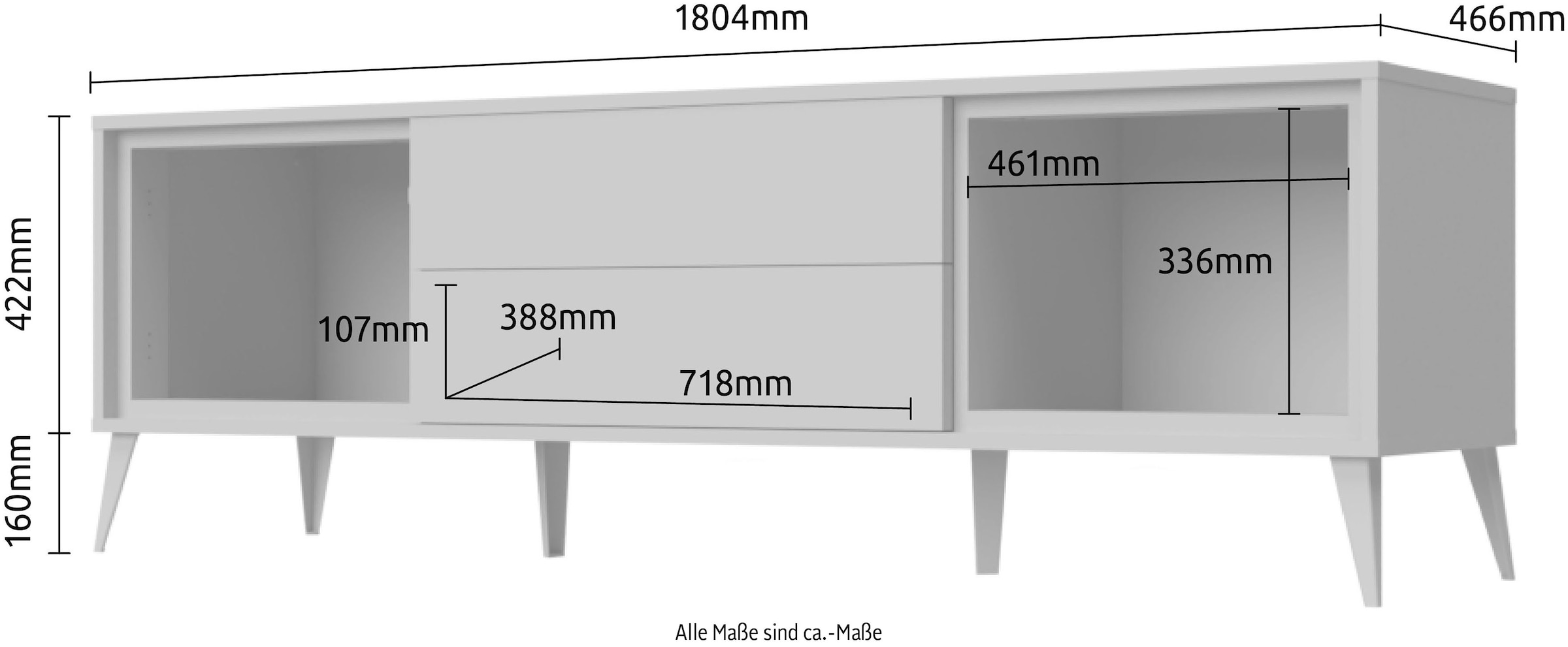 GOODproduct Tableau TV »Vida« (H/L/P) : 58/180/47 cm,  Laqué UV, haute brillance, fonction soft-close et push-to-open