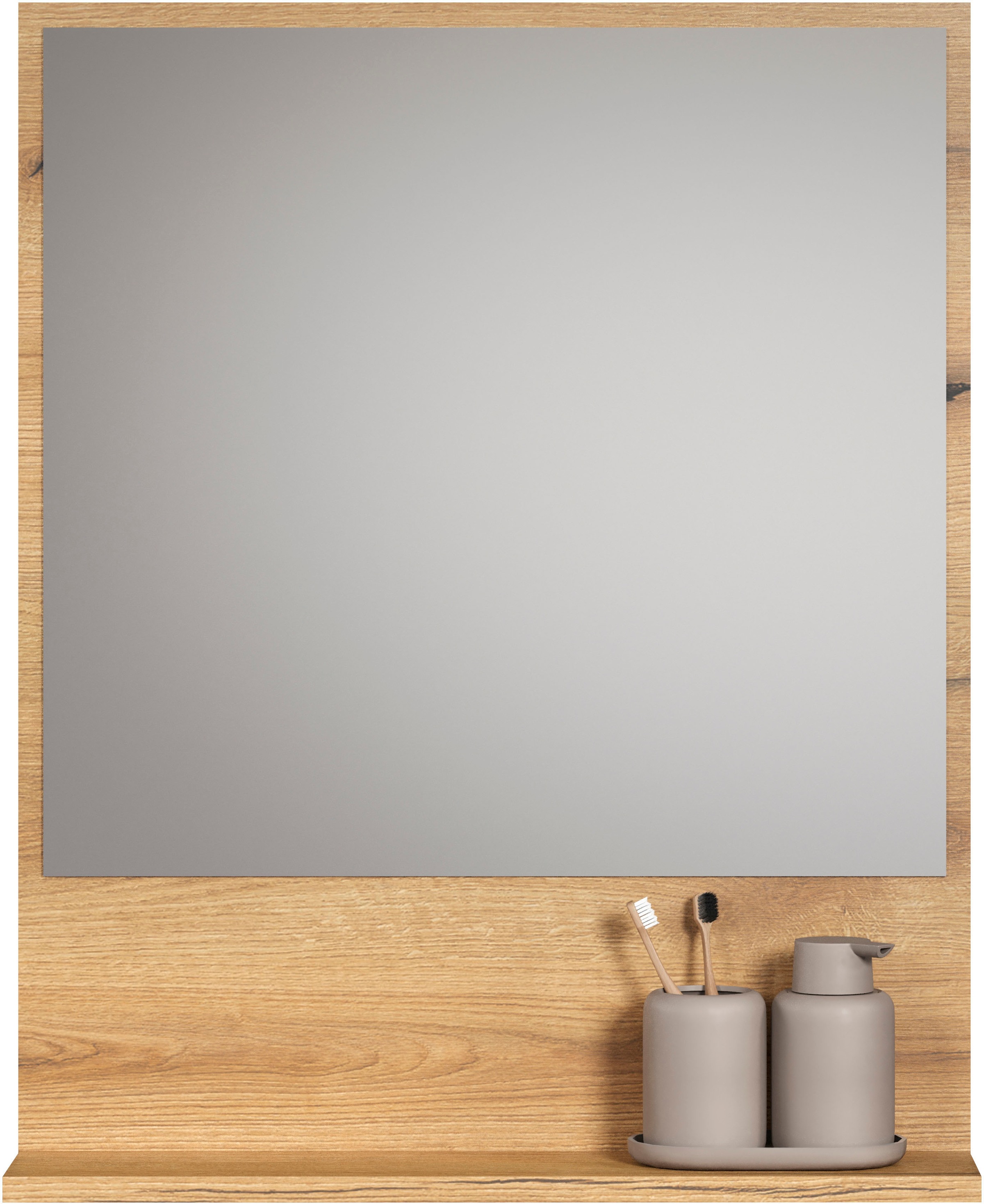 welltime Badspiegel »Amrum«, (1 St.), Eleganter Badezimmerspiegel mit Ablage - Masse (B/T/H) 60-80/14/74 cm