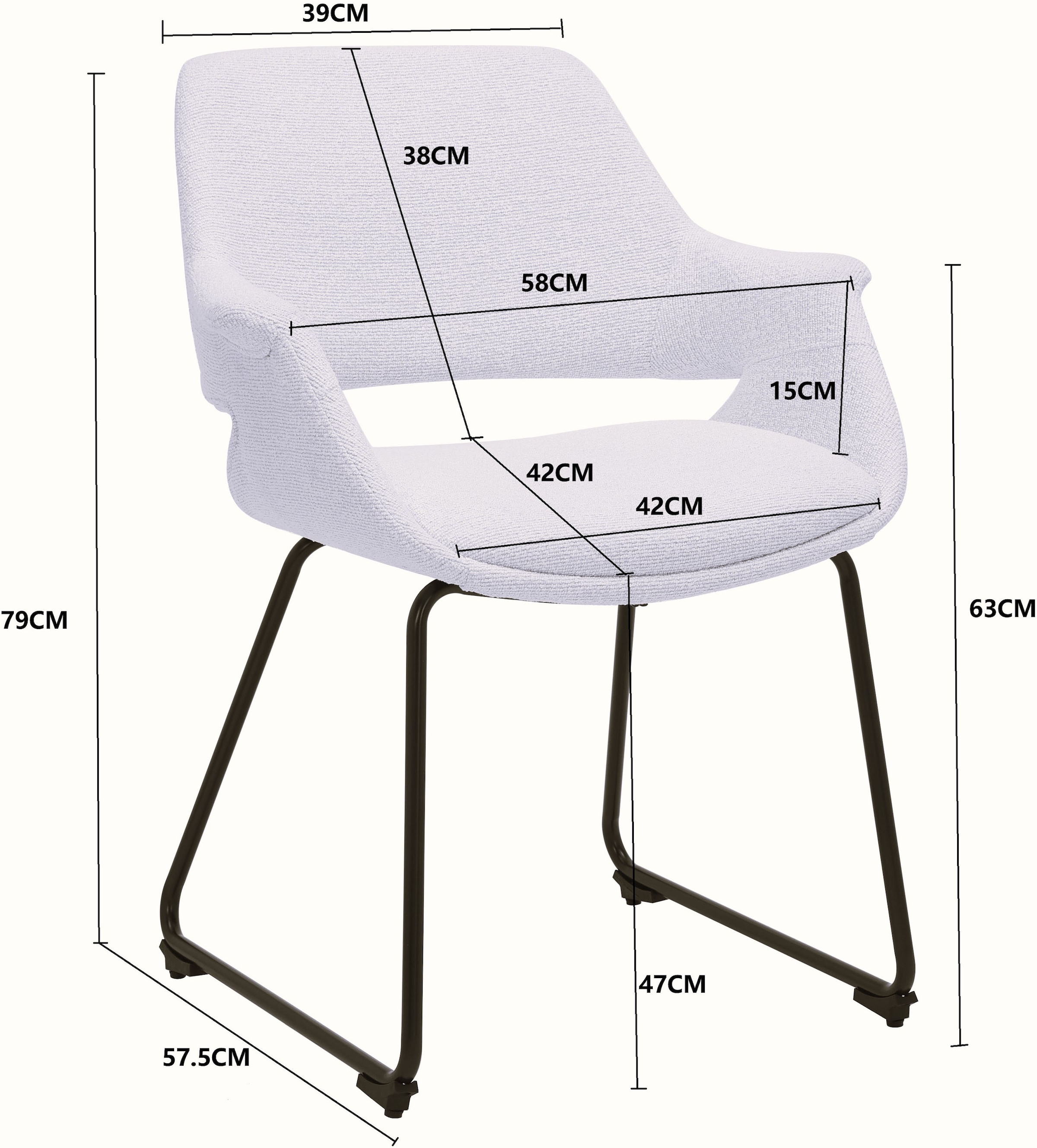 GOODproduct Chaise de salle à manger »Genna« (Ensemble) 2 cuispflegeleichter Webstoff Bezug, edles Metallgestell, Sitzhöhe 47 cm