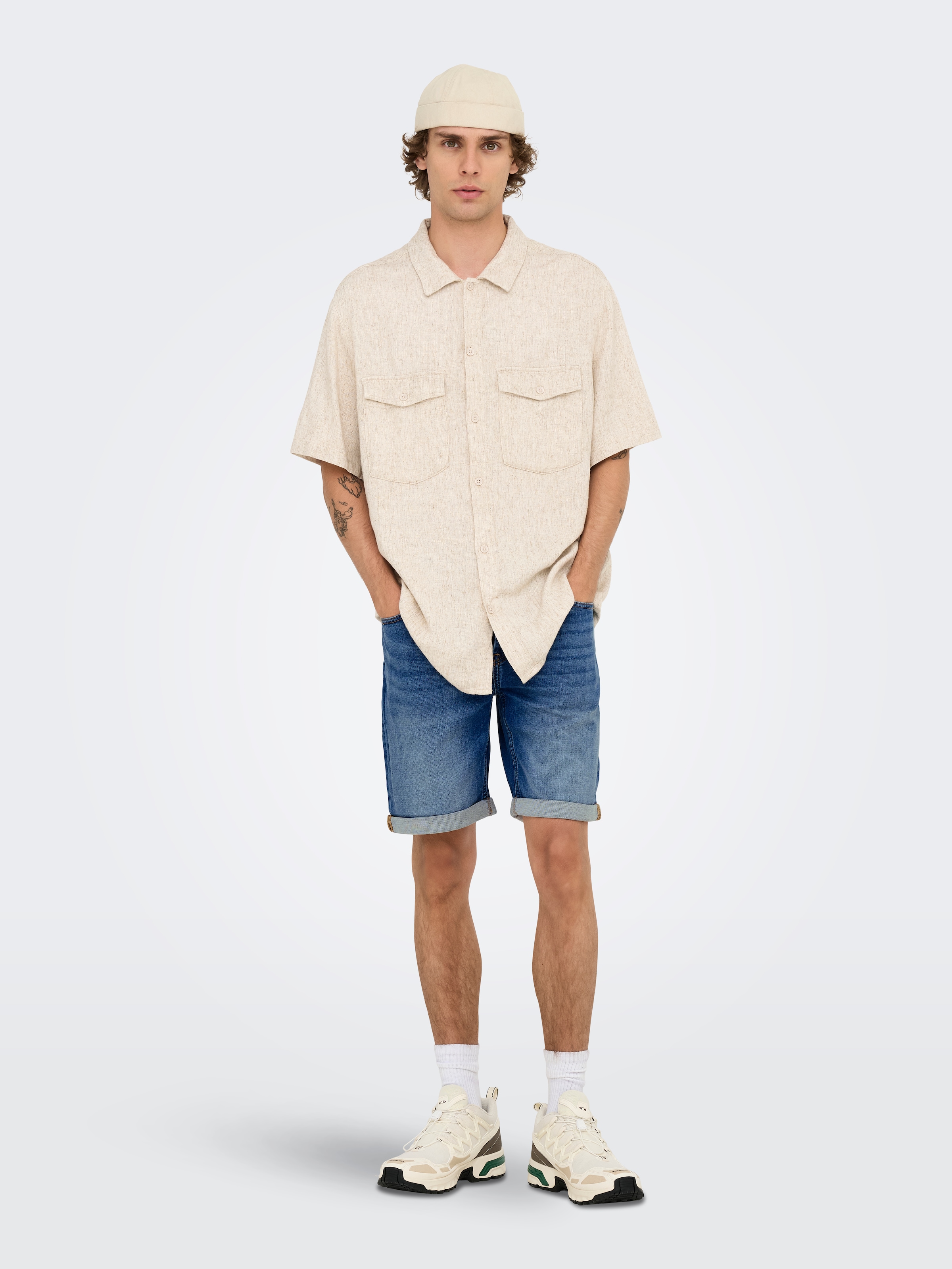 ONLY & SONS Short en jean »ONSPLY JOG MBD 0024 ANA DNM SHORTS NOOS« mélange coton, coupe régulière