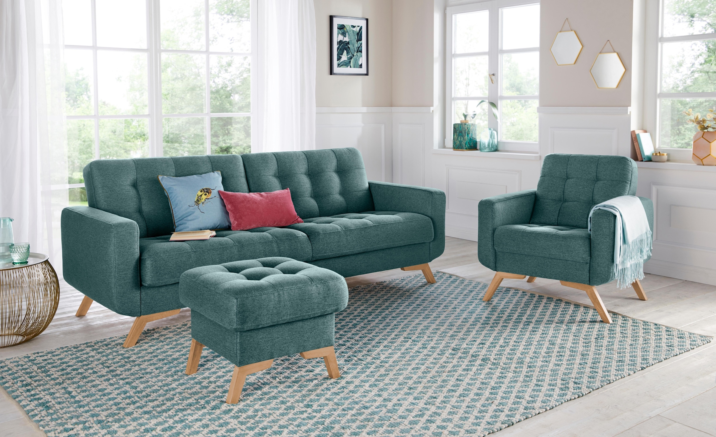 exxpo - sofa fashion 3-places »Fiord, aktuelles Design, tolle Detailverarbeitung im Sitz und Rücken« bequem, wahlweise Kippcouch mit Bettfunktion und Bettkasten, Holzfuss