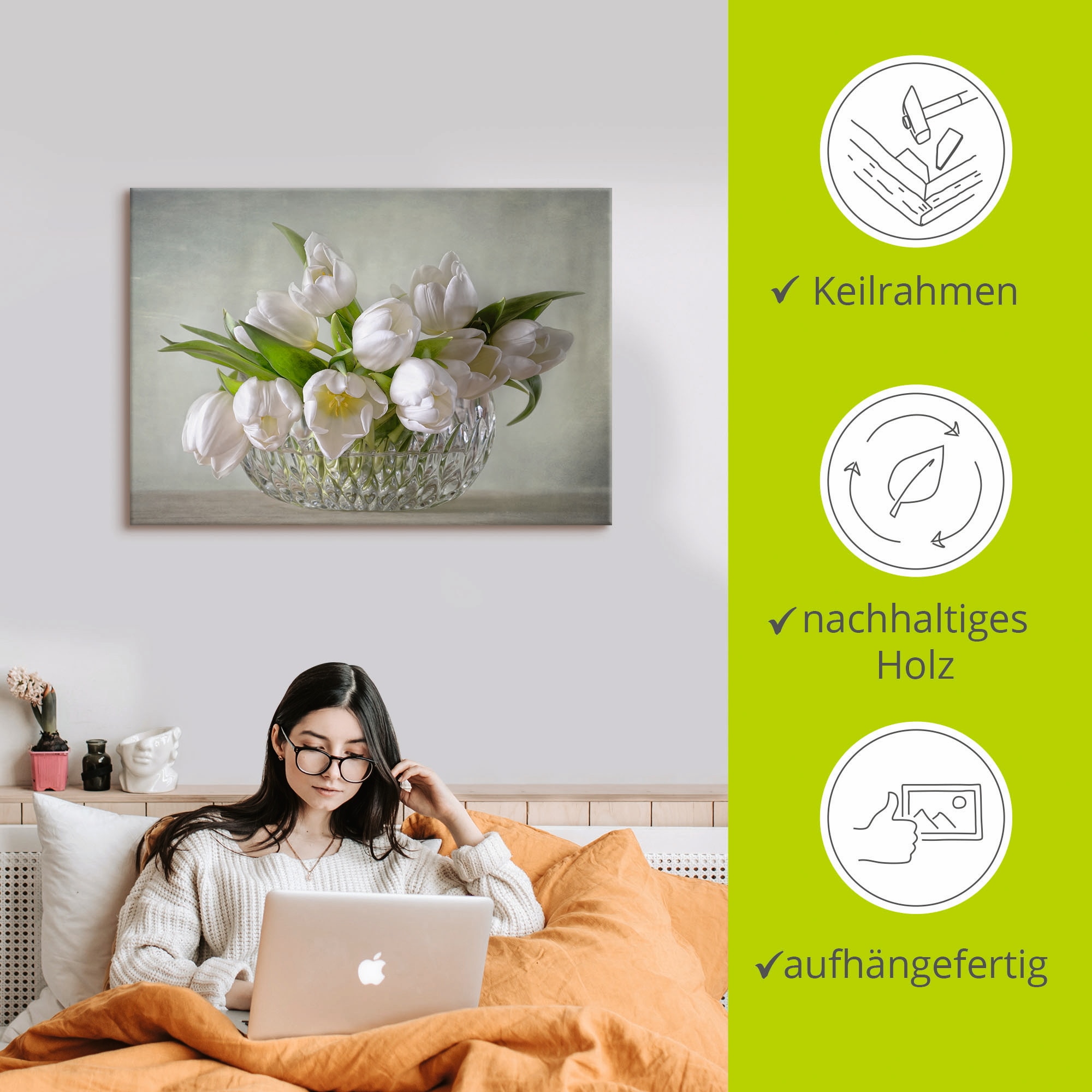 Artland Fresque murale »Weisse Tulpen« 1 cuis tlg. als Leinwandbild, Poster in verschied. Grössen