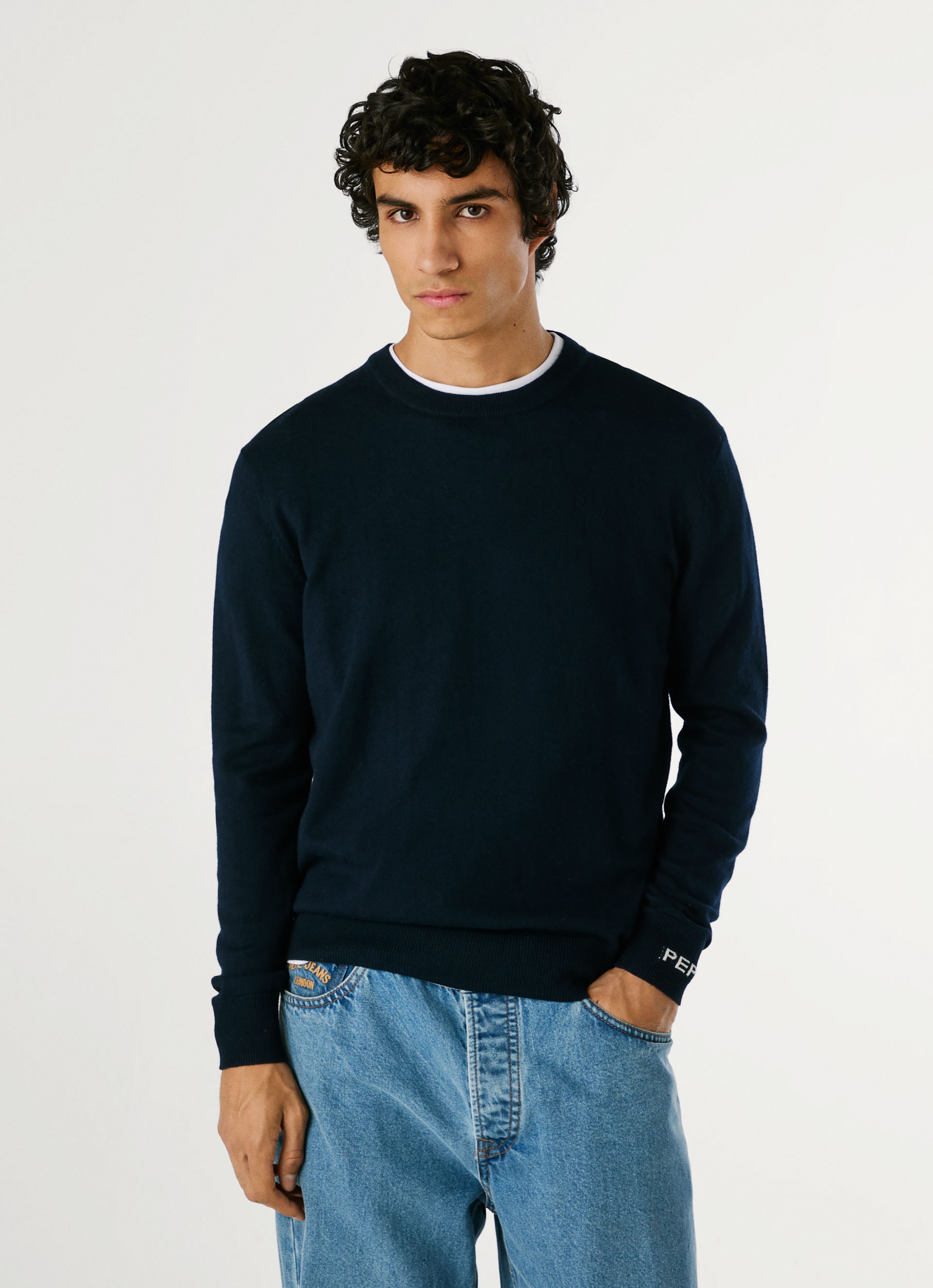 Image of Pepe Jeans Strickpullover "ANDRE CREW NECK" mit Rundhals, Logo-Jacquard