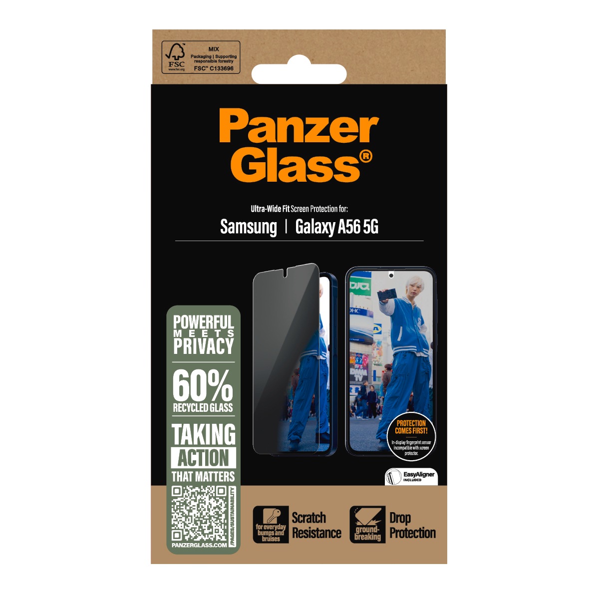 CARE by PanzerGlass Displayschutzglas »Ultra-Wide Fit Privacy Screen Protection«, für Samsung Galaxy A56, Blickschutzfolie, Schutzfolie, Bildschirmschutz, kratz- & stossfest