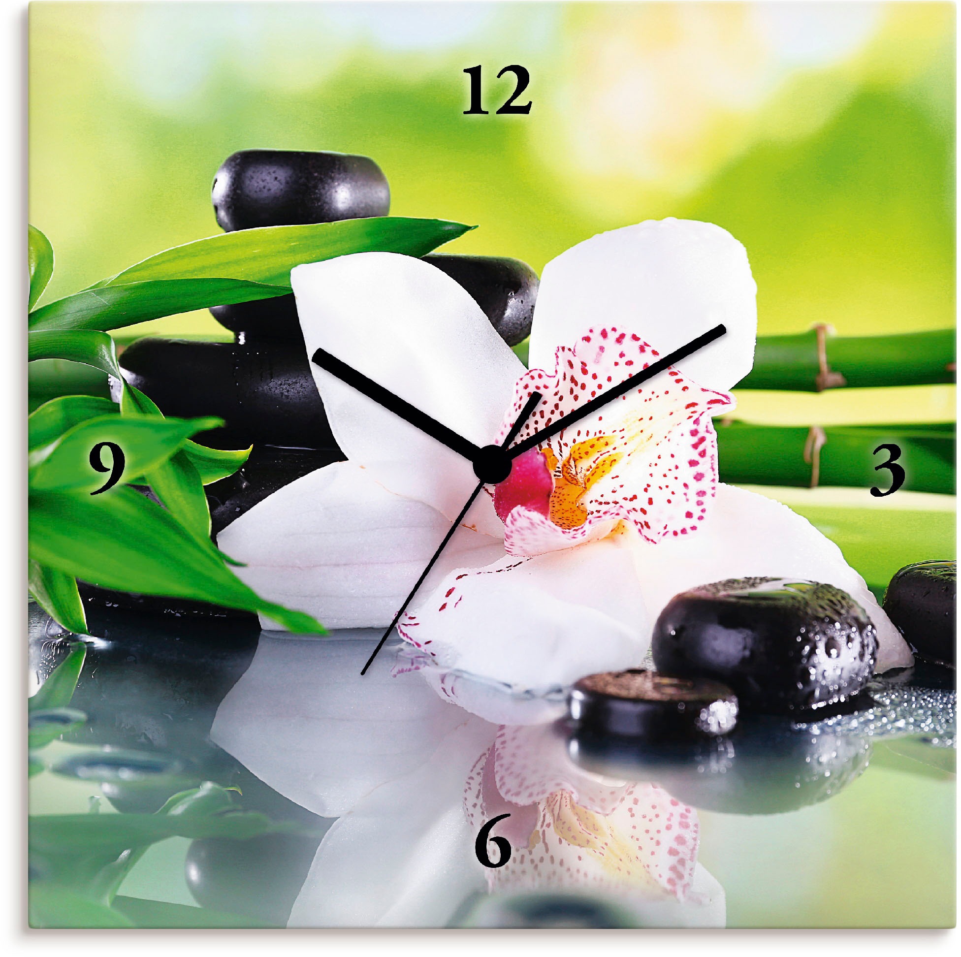 Image of Artland Wanduhr »Spa Steine Bambus Zweige Orchidee«, lautlos, ohne Tickgeräusche, nicht tickend, geräuschlos - wählbar: Funkuhr o. Quarzuhr, moderne Uhr für Wohnzimmer, Küche etc. - Stil: modern bei Ackermann Versand Schweiz