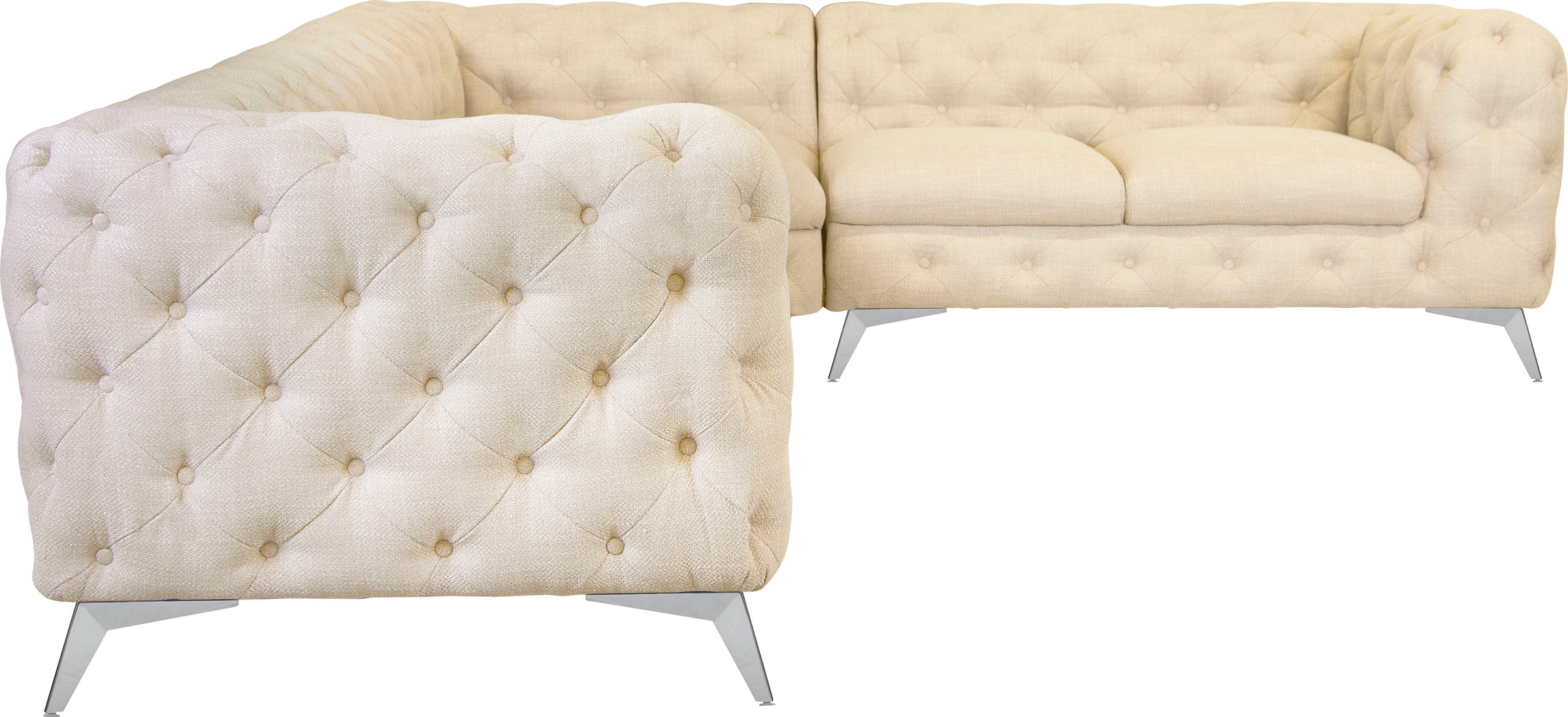 Leonique Chesterfield-Sofa »Ecksofa GLYNIS L-Form mit Wellenunterfederung, Masse B/T/H 323/264/75cm« aufwändige Knopfheftung, moderne Chesterfield Optik, Fussfarbe wählbar