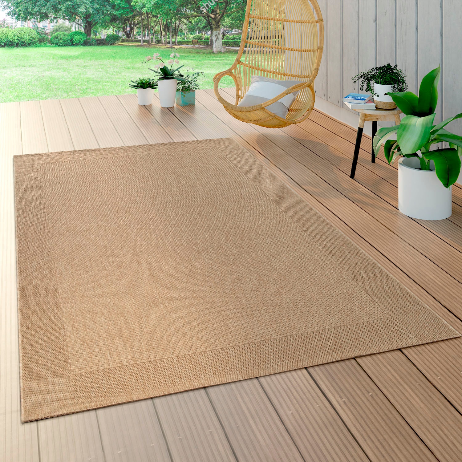 Image of Paco Home Teppich "Waregem 621" rechteckig 4 mm Höhe Flachgewebe, meliert, mit Bordüre, Outdoor geeignet, Wohnzimmer