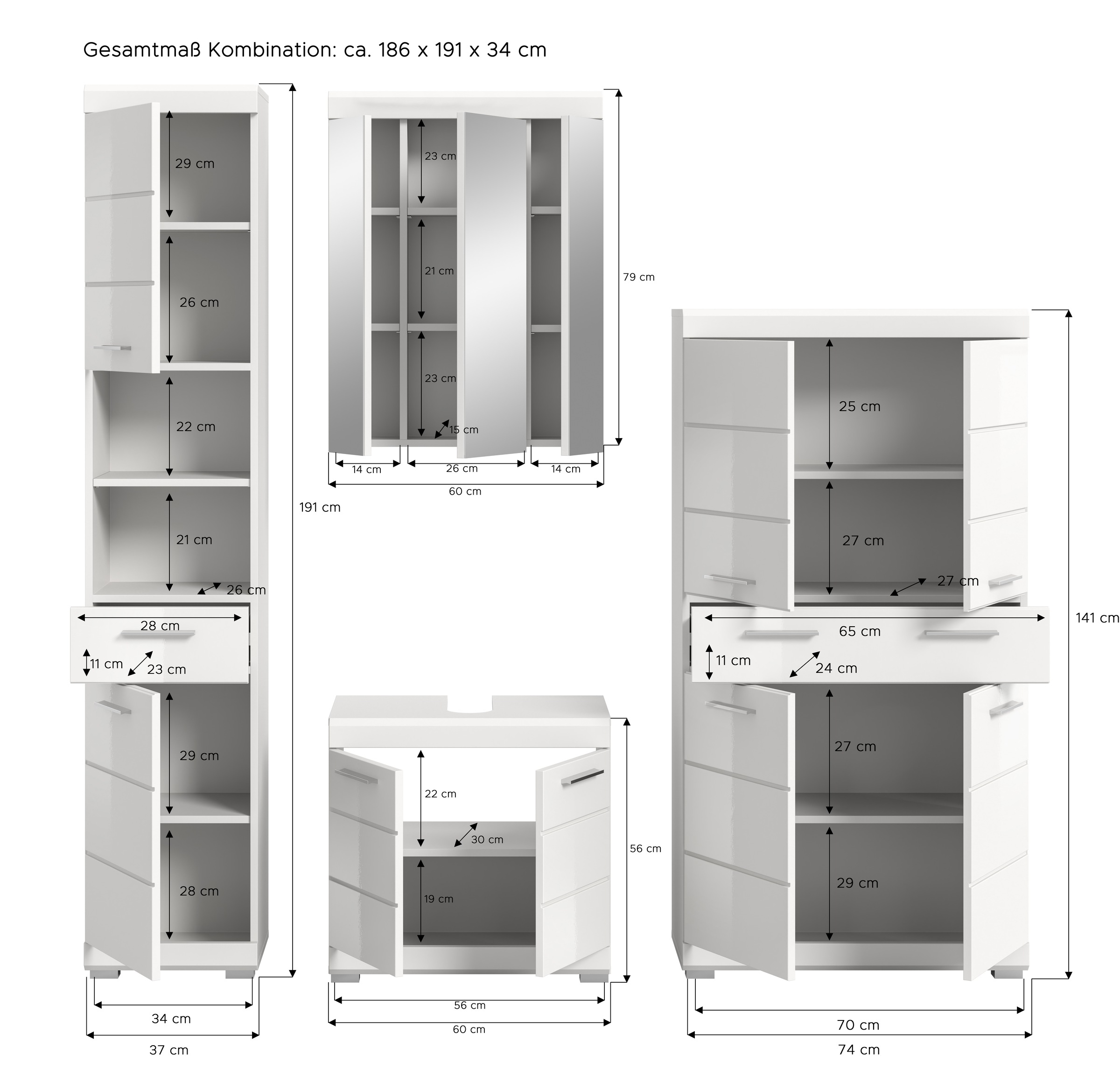 INOSIGN Ensemble de meubles de salle de bain »Siena, 4 teilig, bestehend aus:« Set, TOPSELLER!, 4 cuis tlg.