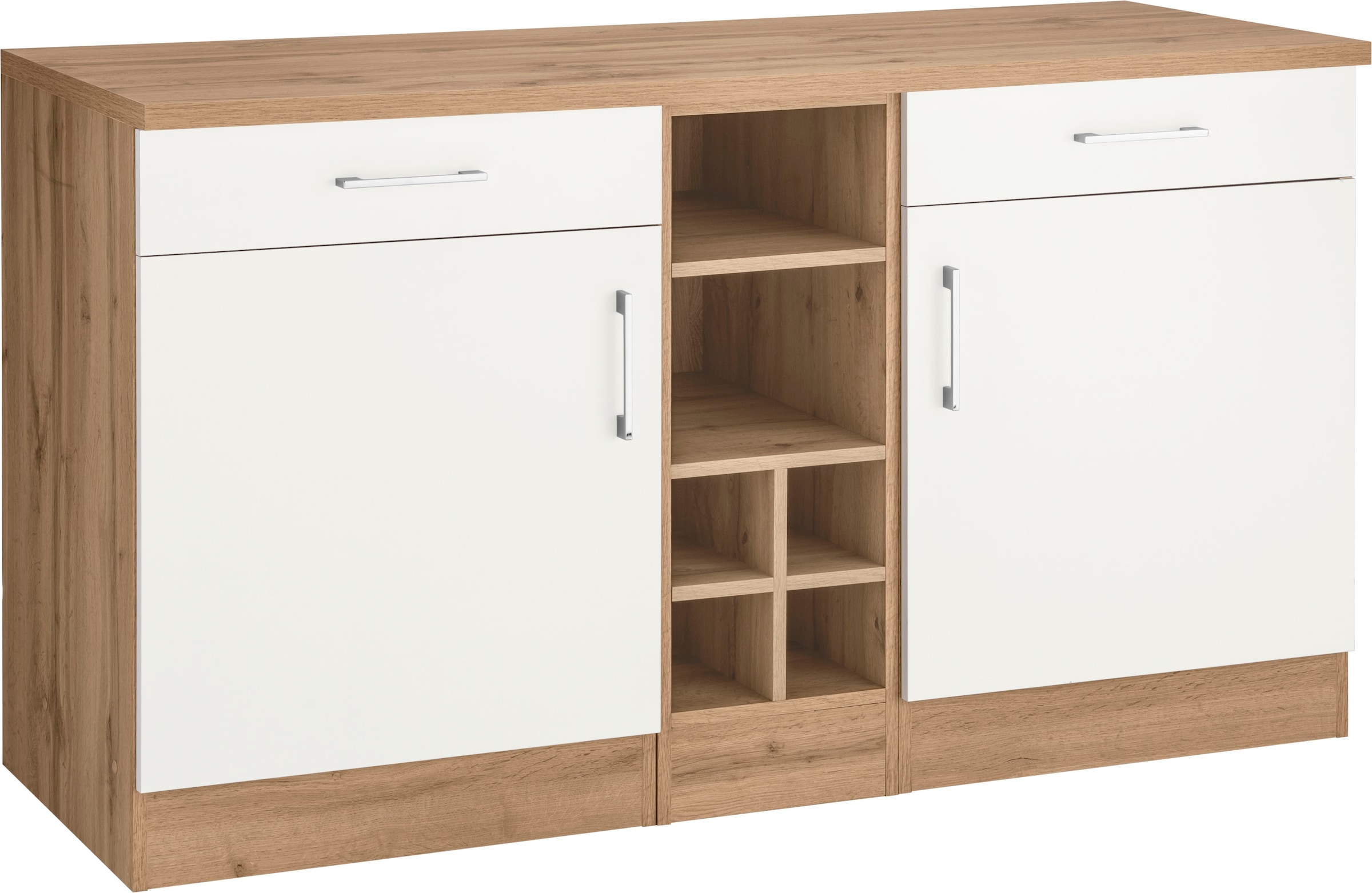 KOCHSTATION Armoire basse »KS-Colmar« 150 cm de large, 2 tiroirs, 2 portes, 6 compartiments, pour beaucoup d'espace de rangement