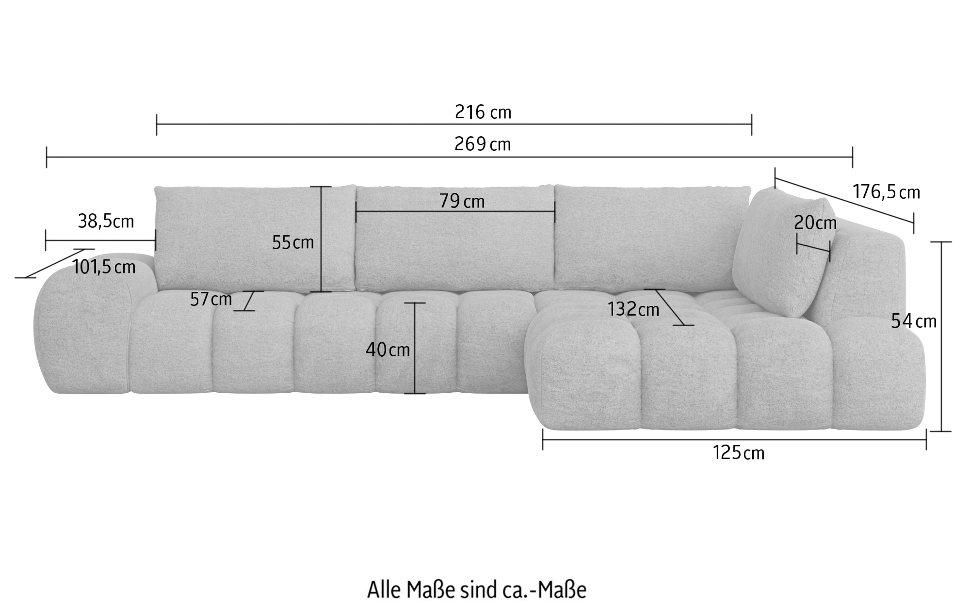 INOSIGN Ecksofa »AZITA klein, L-Form, elegant und bequem Designsofa«, lose Rückenkissen, traumhafte Steppung, Masse B/T/H: 296/176,5/89 cm